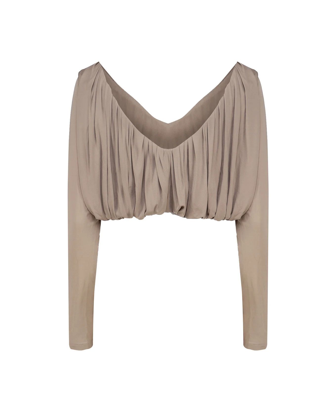 Saint Laurent Paris o1bcso1str1224 Cropped Top In Jersey in Taupe Size M / US 6-8 / IT 42-44 - 2 Thumbnail