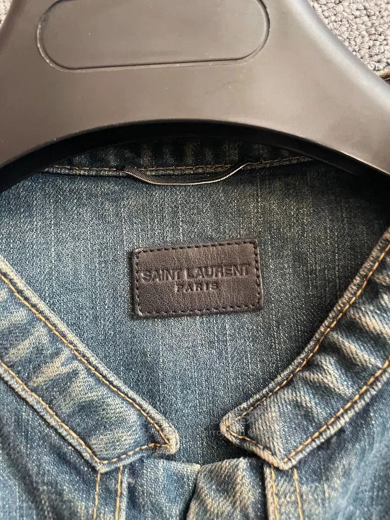 Hedi Slimane Saint Laurent Denim Jacket with Leather Sleeves. Size US M / EU 48-50 / 2 - 5 Thumbnail