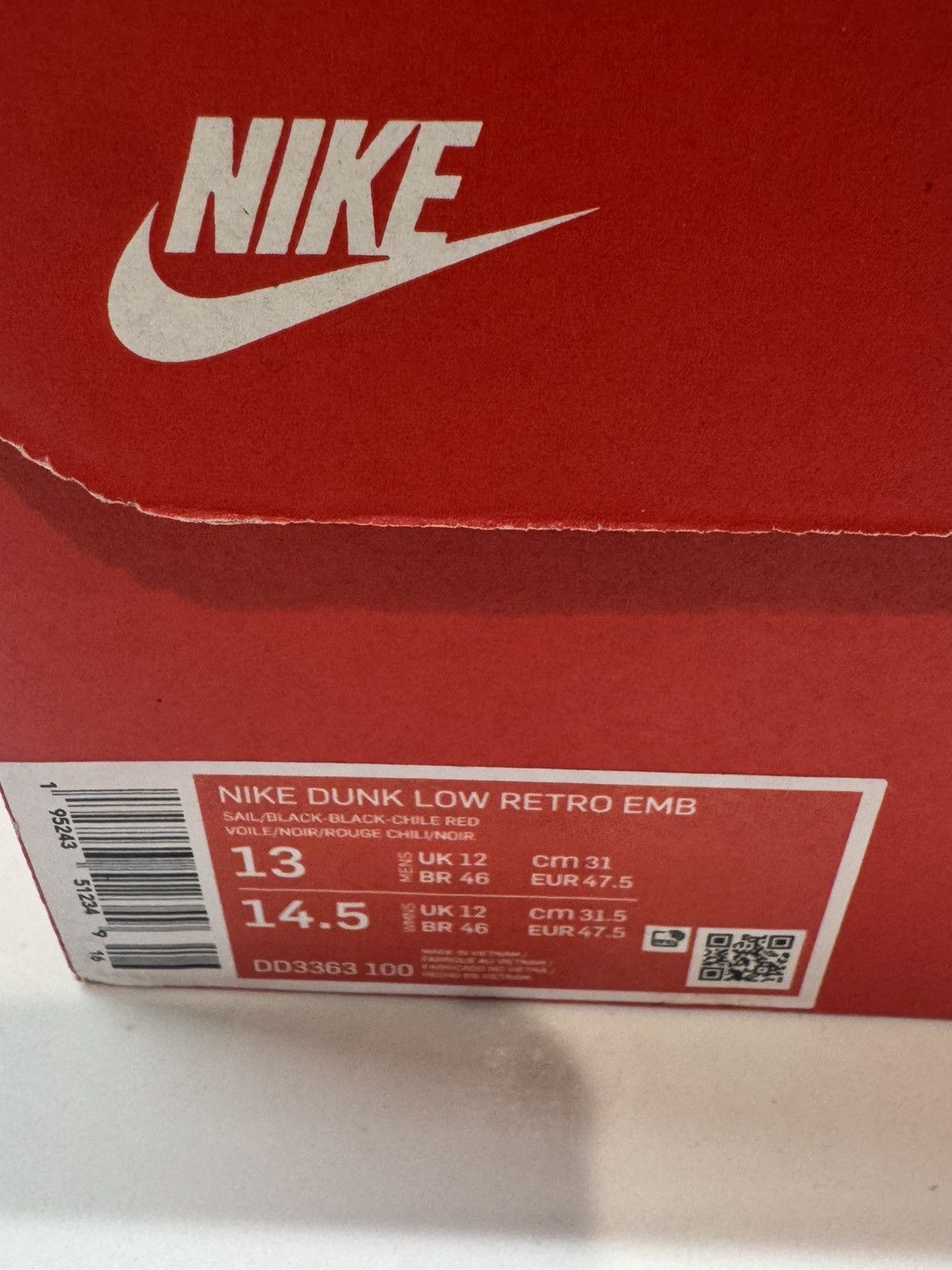 Nike Nike Dunk Low EMB Chicago Sneakers – Sail Black Chile Red 13 Size US 13 / EU 46 - 12 Thumbnail