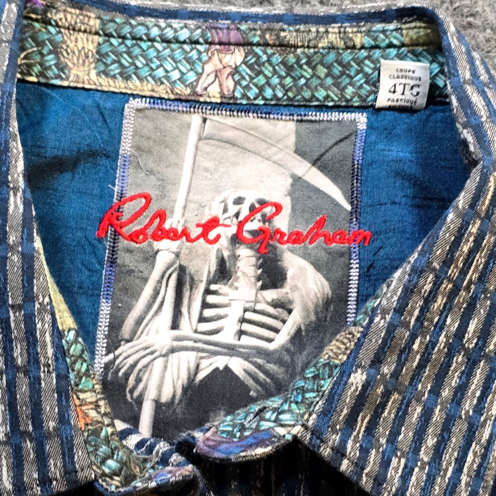 Robert Graham Robert Graham Shirt Mens 4XL Blue Stripe Flip Cuff Grim Reaper Art Classic Shirt Size US XXL / EU 58 / 5 - 4 Thumbnail