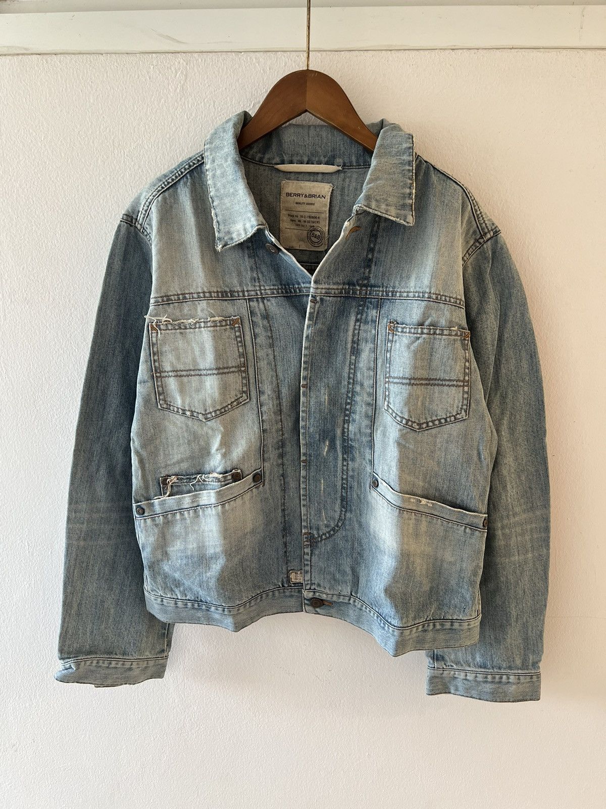 image of Kapital x Vintage 90's Vintage Berry & Brian Distressed Jacket in Faded Blue, Men's (Size Small)