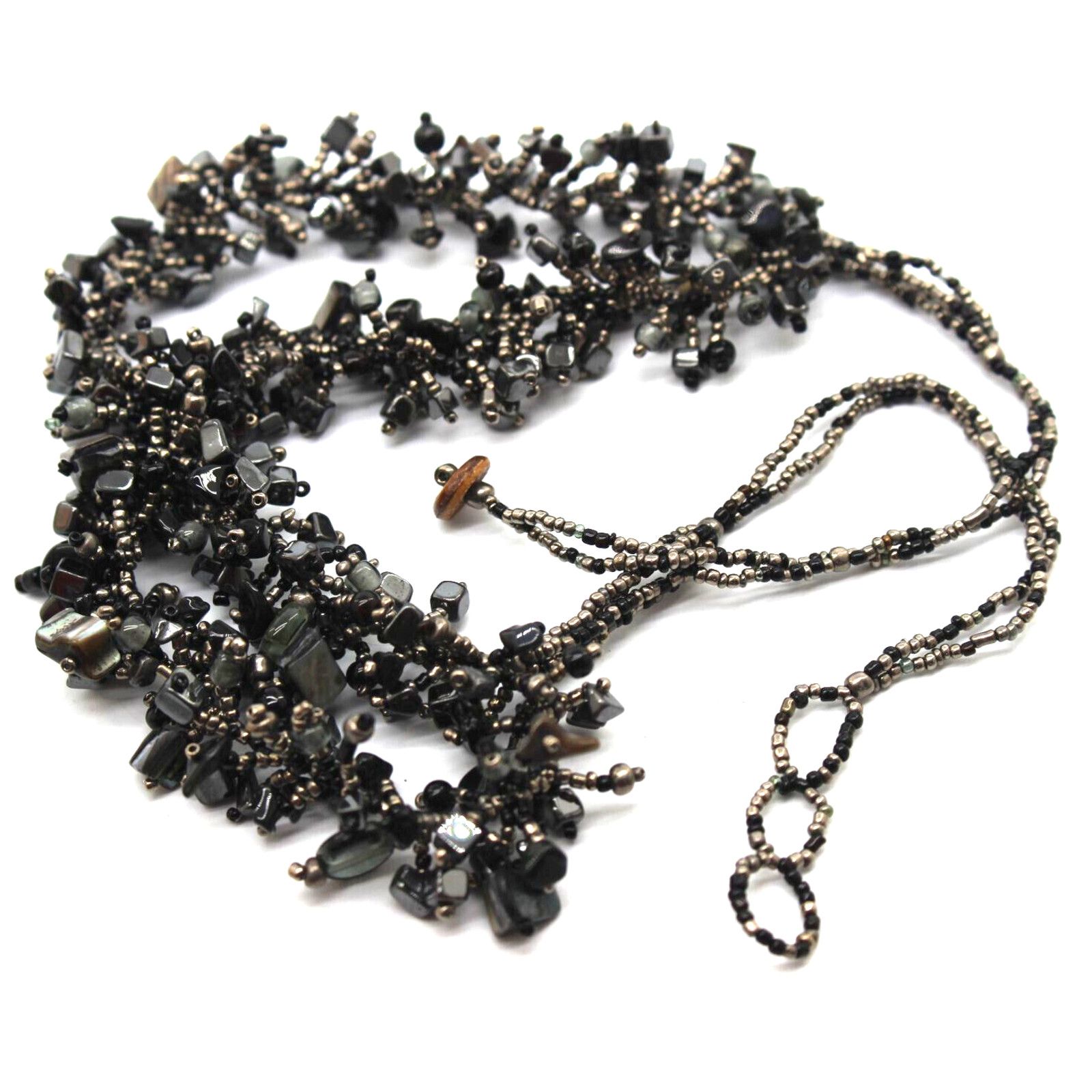 Other Black Onyx Abalone Nugget Bib Necklace • Golden• Glass Beads Size ONE SIZE - 2 Thumbnail