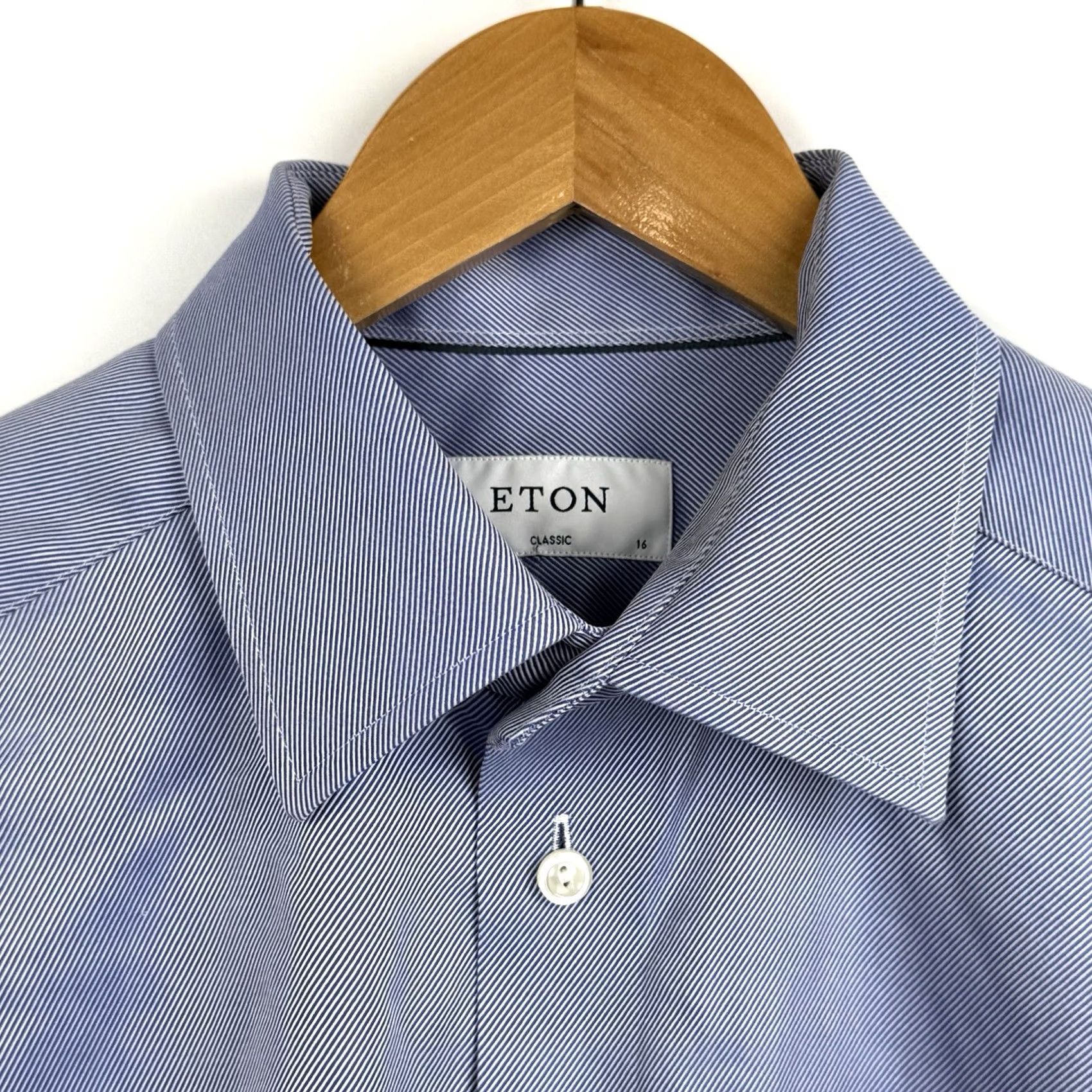 Eton Etón Dress Shirt Mens 41 Blue Striped Classic Fit Twill Shirt Size 42R - 3 Thumbnail