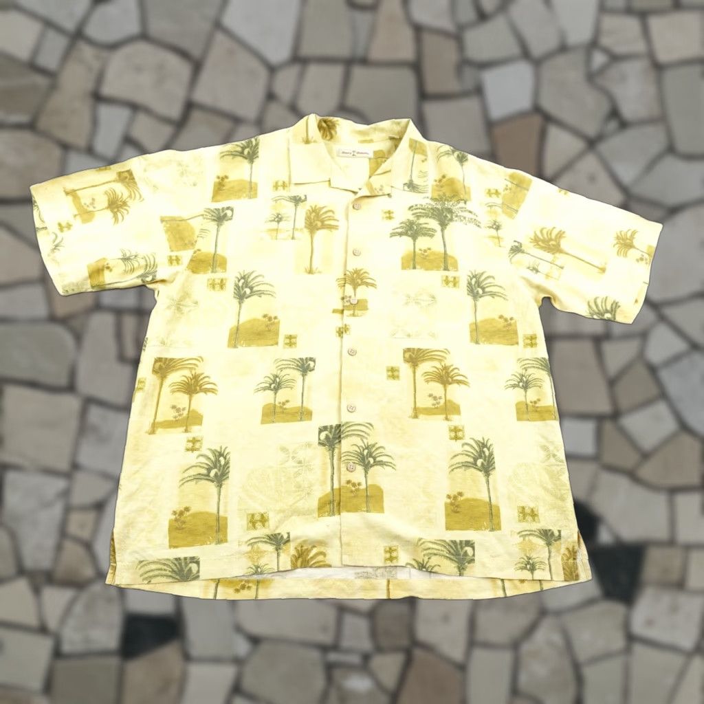 Tommy Bahama VINTAGE Tommy Bahama Shirt Mens XL Short Sleeve Button-Up Silk Yellow Palm Trees Beach Hawaiian 60s 70s Mens All-Over Print Size US XL / EU 56 / 4 - 1 Thumbnail