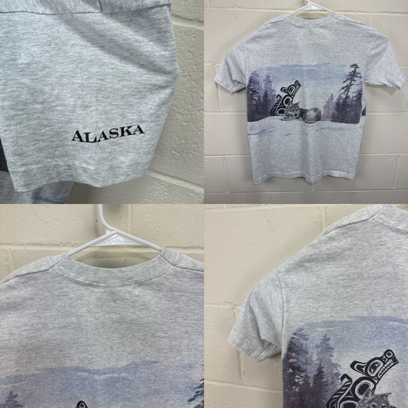Fruit Of The Loom VINTAGE Alaska T Shirt Mens Large Grey Wolf Nature Sue Coleman Wrap Around Print Shirt Mens Large Grey Wolf Nature 1990s Alaska Animal US Vintage Size US L / EU 52-54 / 3 - 9 Thumbnail