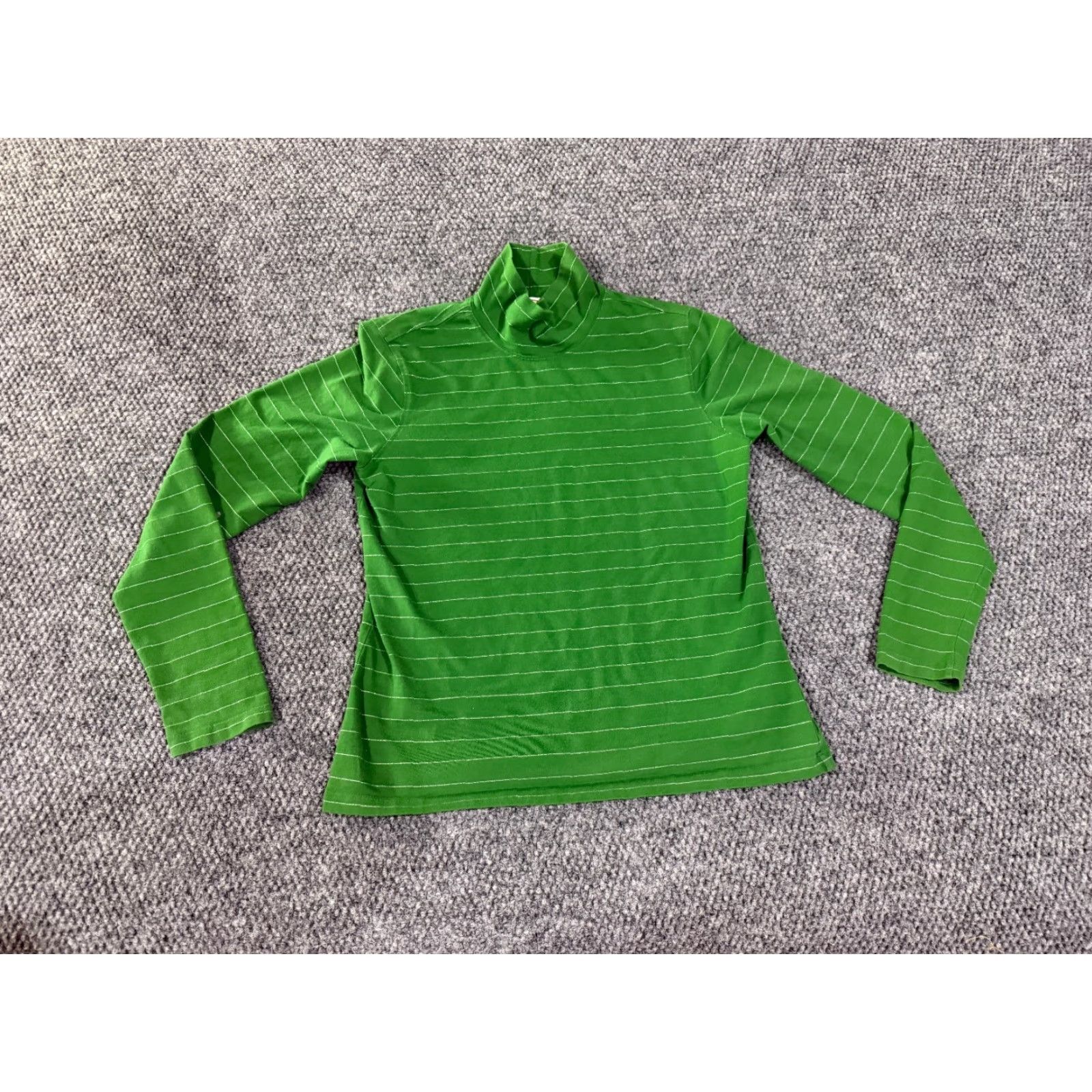 Talbots Talbots Long Sleeve Top Womens S Green Striped Turtleneck Knit Casual Regular Cotton Size S / US 4 / IT 40 - 2 Thumbnail
