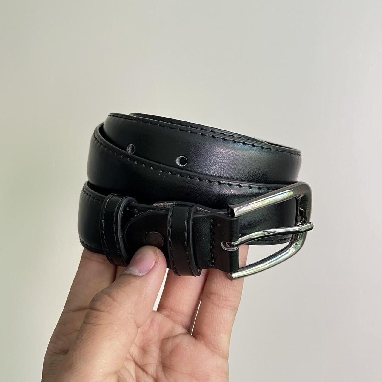 Leather vintage black american western simple design belt Size 30 - 2 Thumbnail