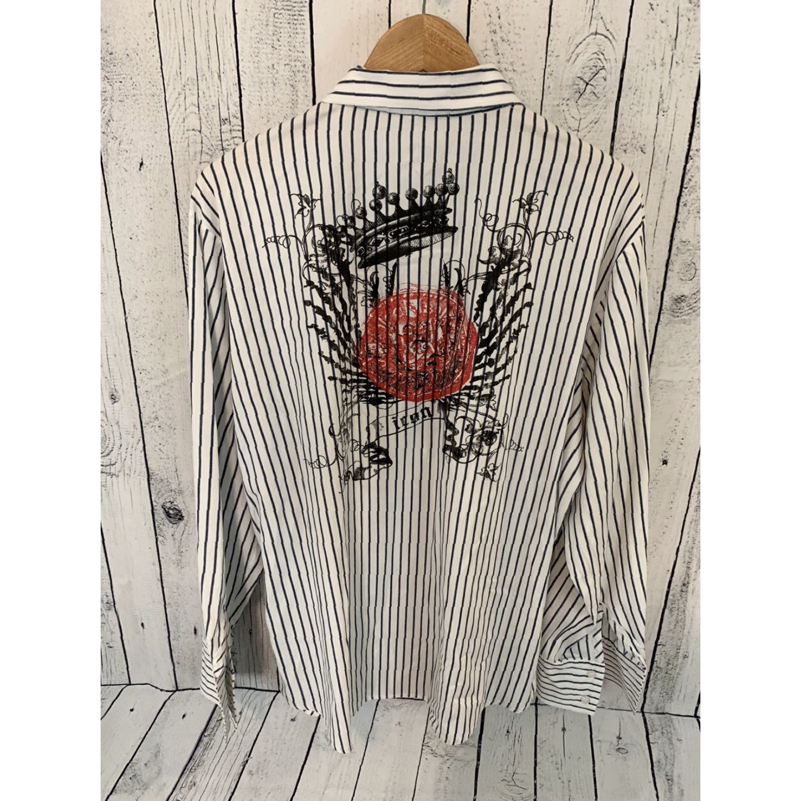 Vintage POP ICON Shirt Long Sleeve Striped Button-Front Men's XL White Blue Button-Up Size US XL / EU 56 / 4 - 3 Thumbnail