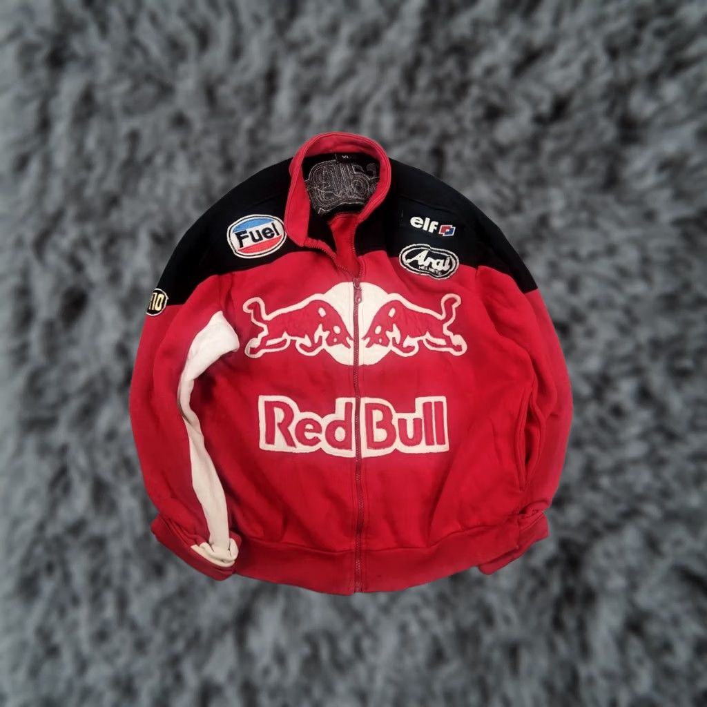 Logo 7 VINTAGE Red Bull Logo Fuel Arai TMR Twin Engine Zip Racing Sweatshirt Y2K Style Mens M Red 90s Racing Zip Up Hoodie Soulful Brand: Vintage Size US M / EU 48-50 / 2 - 1 Thumbnail