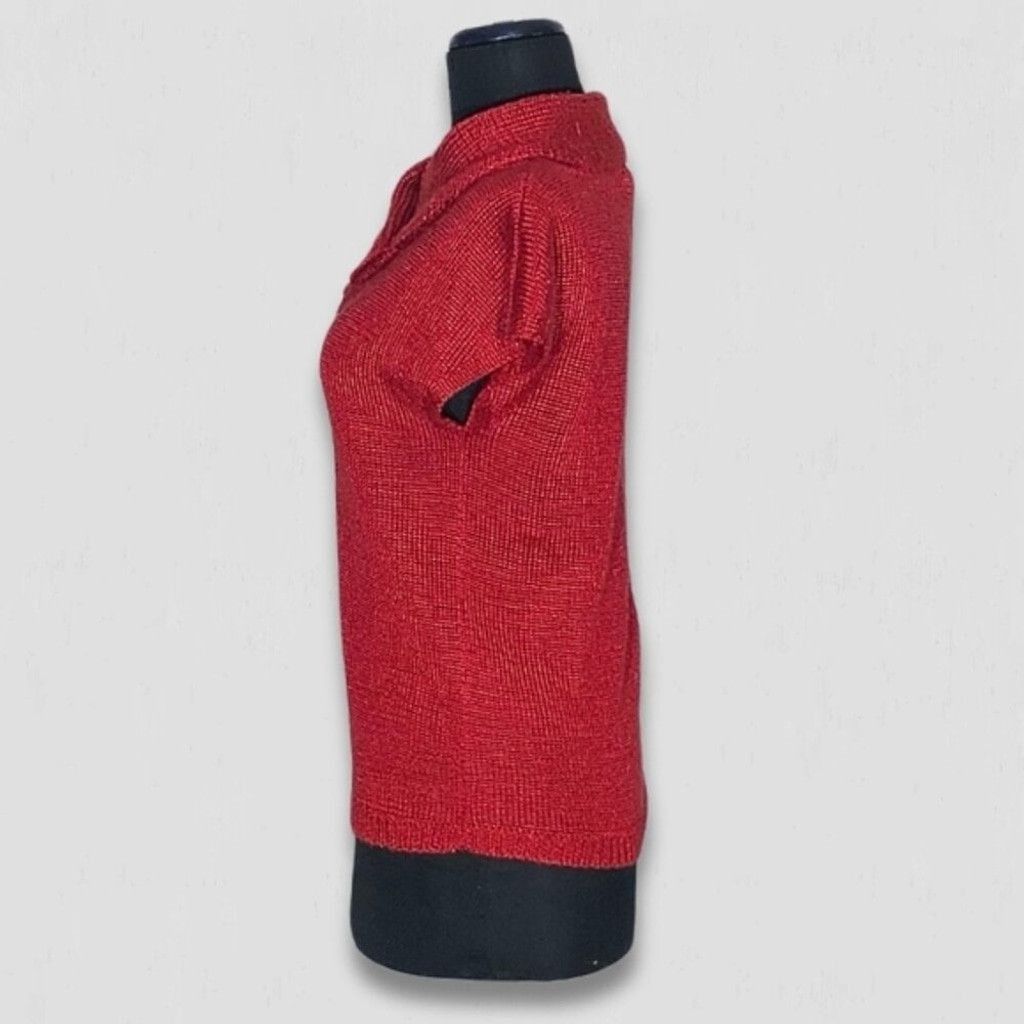 Vintage 90s Koret Knit Blouse Sweater Collar Short Sleeves Red sz S Size S / US 4 / IT 40 - 4 Thumbnail