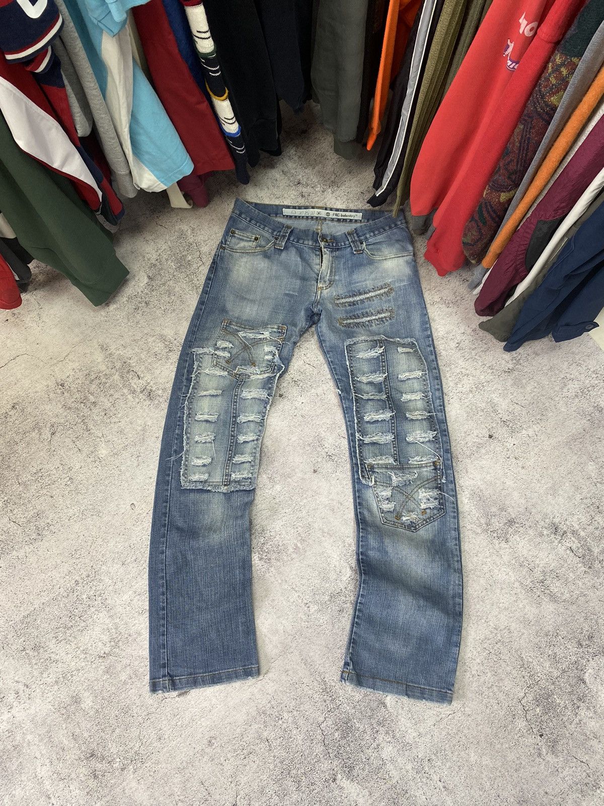Japanese Brand × Vintage Vintage distressed patchwork denim y2k jeans Size US 32 / EU 48 - 1 Thumbnail