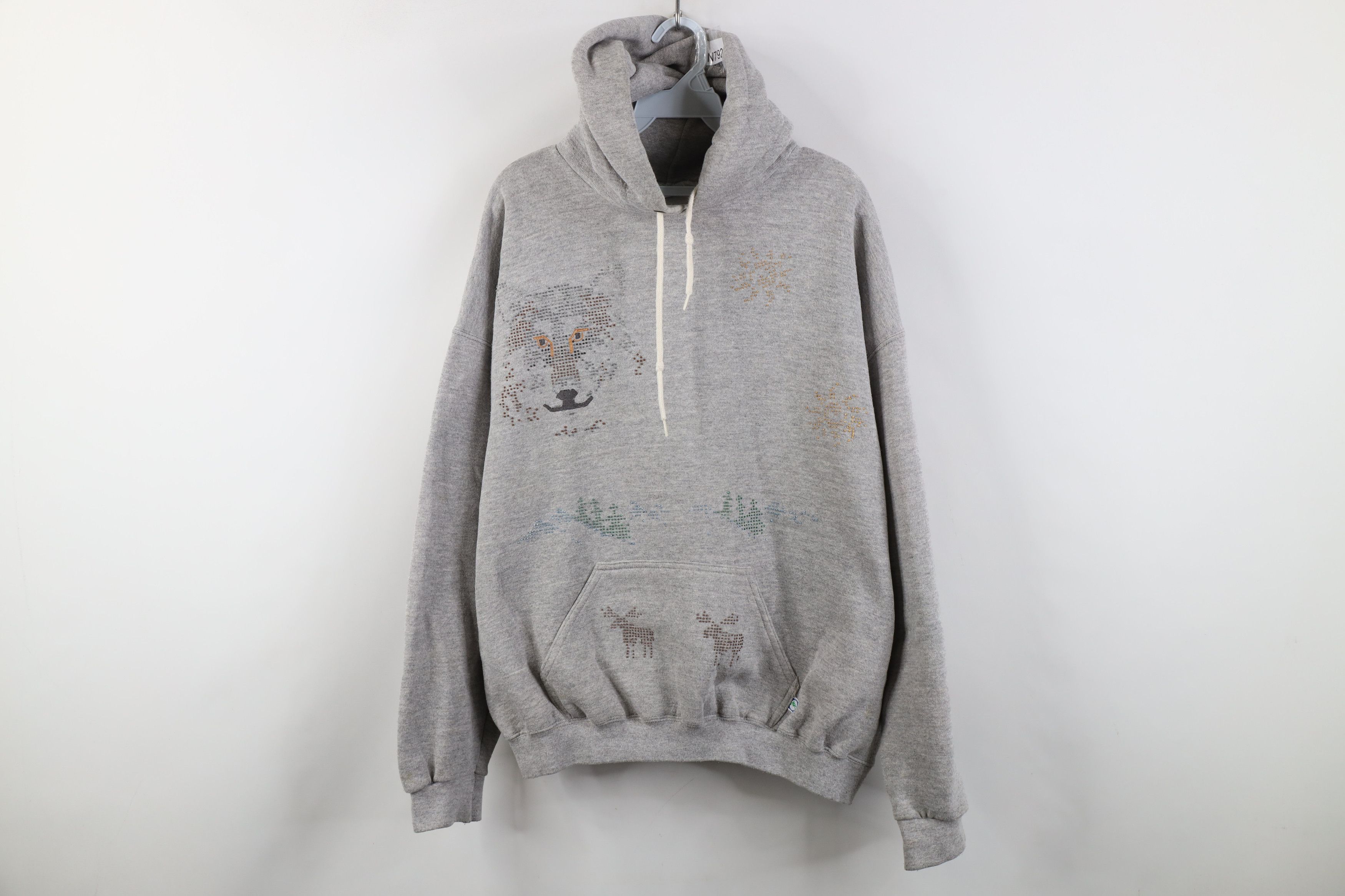 Vintage Vintage 80s 90s Dot Wolf Nature Hoodie Sweatshirt Gray USA Size US XL / EU 56 / 4 - 1 Thumbnail
