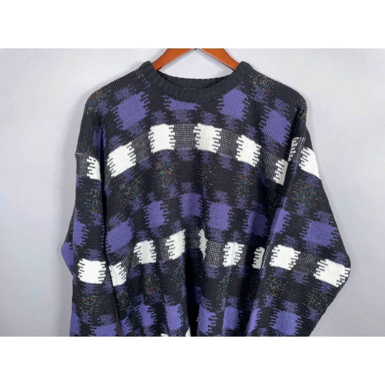 Vintage Vintage Protege 80s Crewneck Sweater Men’s Large Knit Argyle Check Pattern Retro 90s Black Purple Size US L / EU 52-54 / 3 - 4 Thumbnail
