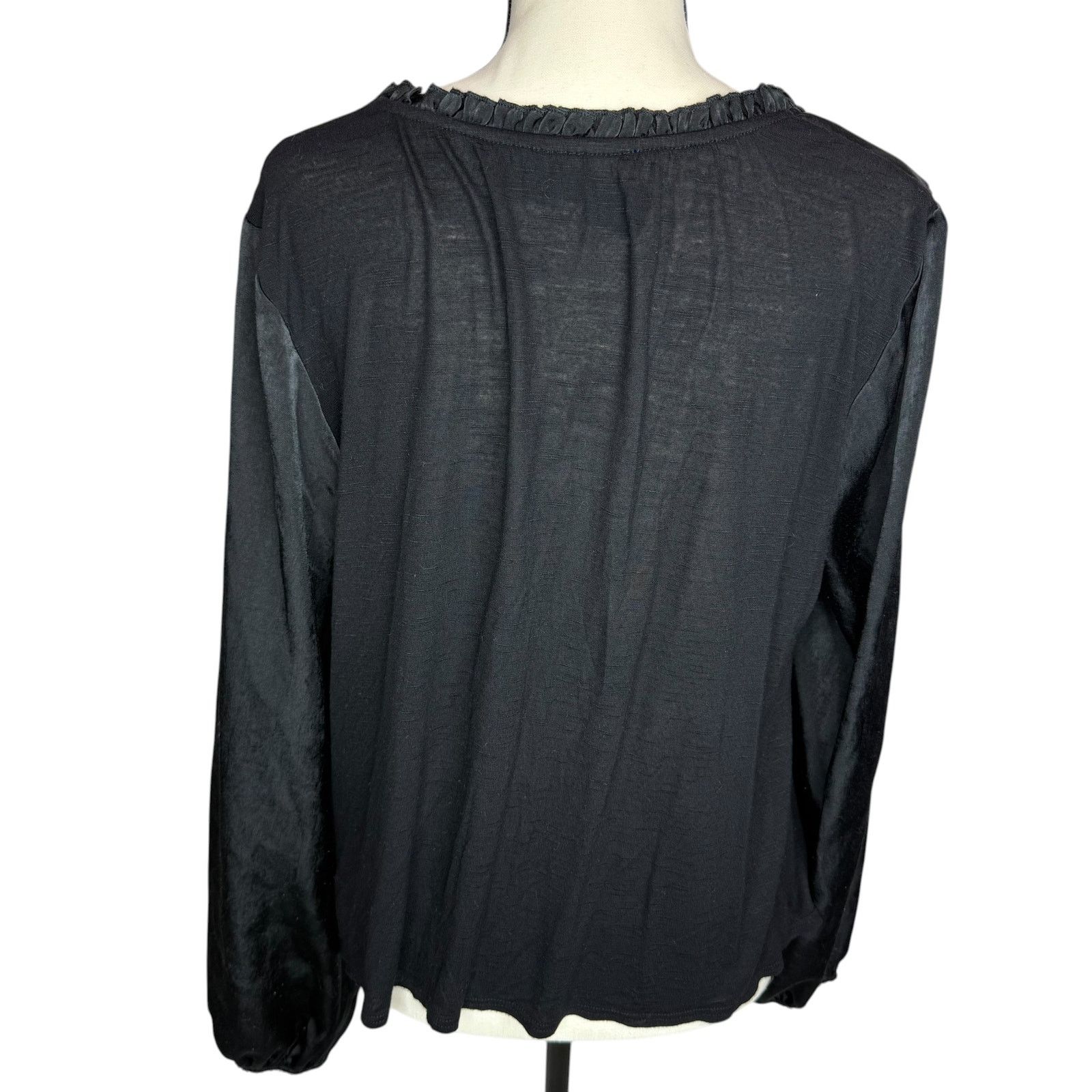 Other Blue Rain Sheer Black Ruffle Neck Blouse Size M Size M / US 6-8 / IT 42-44 - 3 Thumbnail