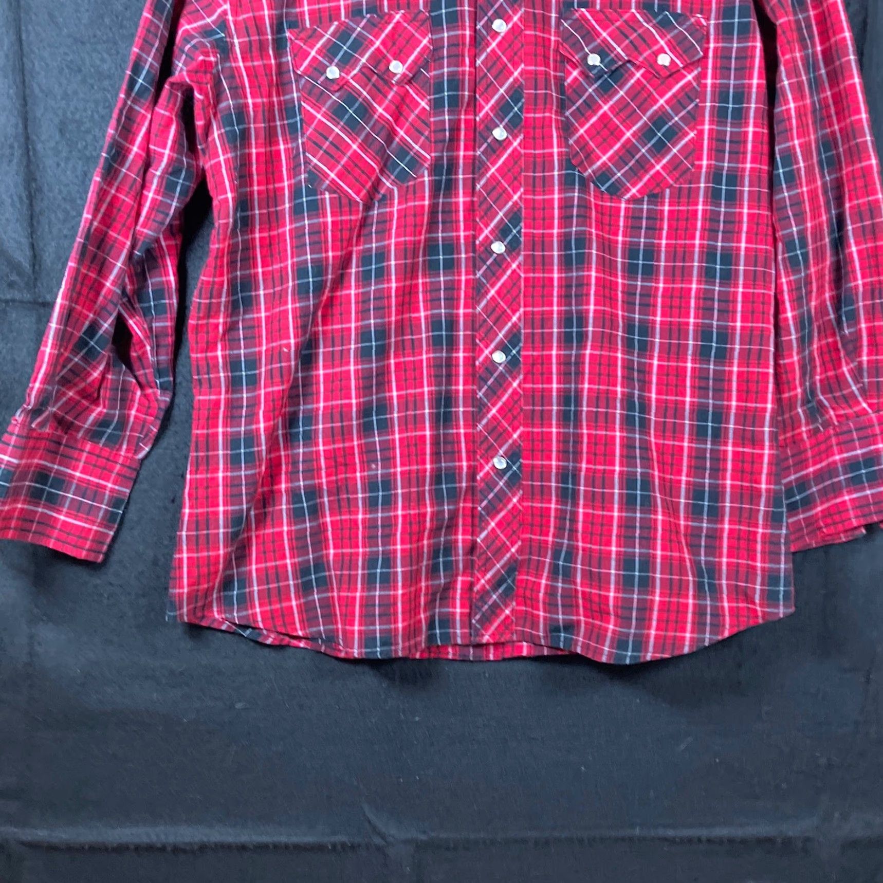 Wrangler Wrangler Shirt Red Black Plaid Pearl Snap Long Sleeve Western Medium Mens Shirt Size US M / EU 48-50 / 2 - 3 Thumbnail