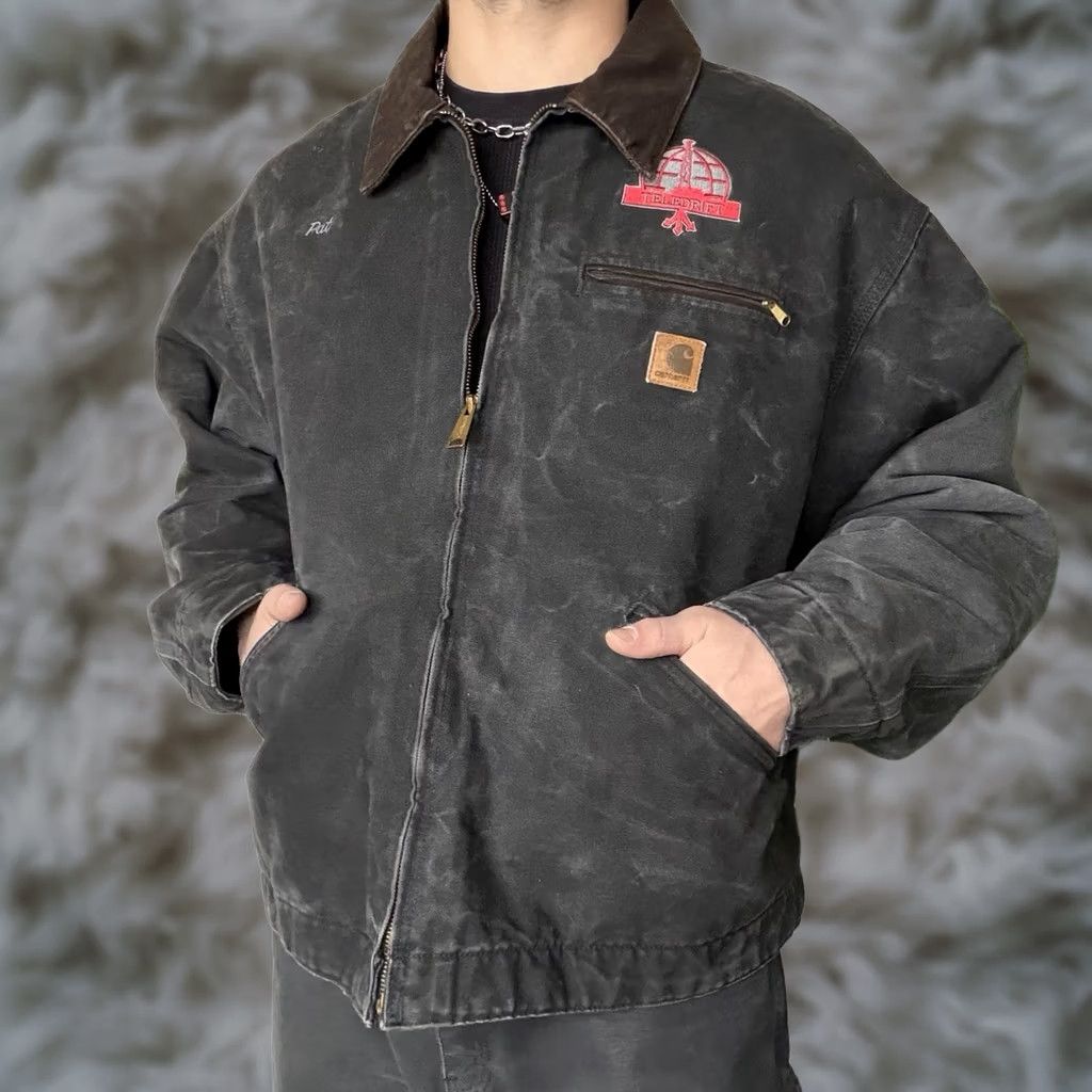 Carhartt VINTAGE Carhartt Jacket 2XL Black Cotton Canvas J97 Lined Polyester Zipper Logo Embroidered Grunge USA 90s Men Overcoat Size US XXL / EU 58 / 5 - 1 Thumbnail