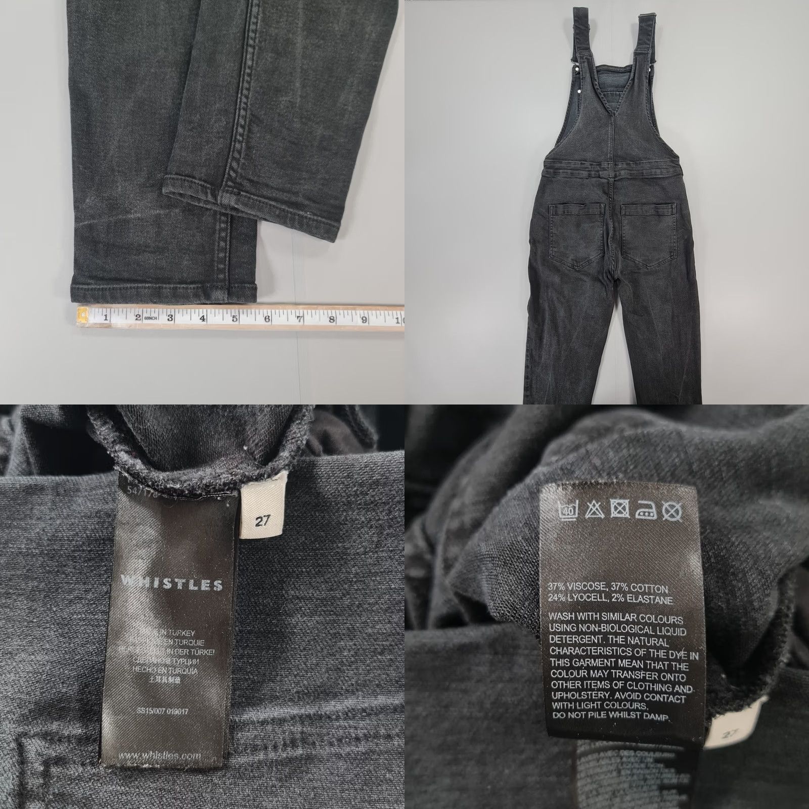 Whistles Whistles Denim Dungarees Black 27 Sleeveless Overalls Womens Regular Dungaree Cotton Blend Pockets Modern City 90s Theme Womens Size 27" / US 4 / IT 40 - 8 Thumbnail