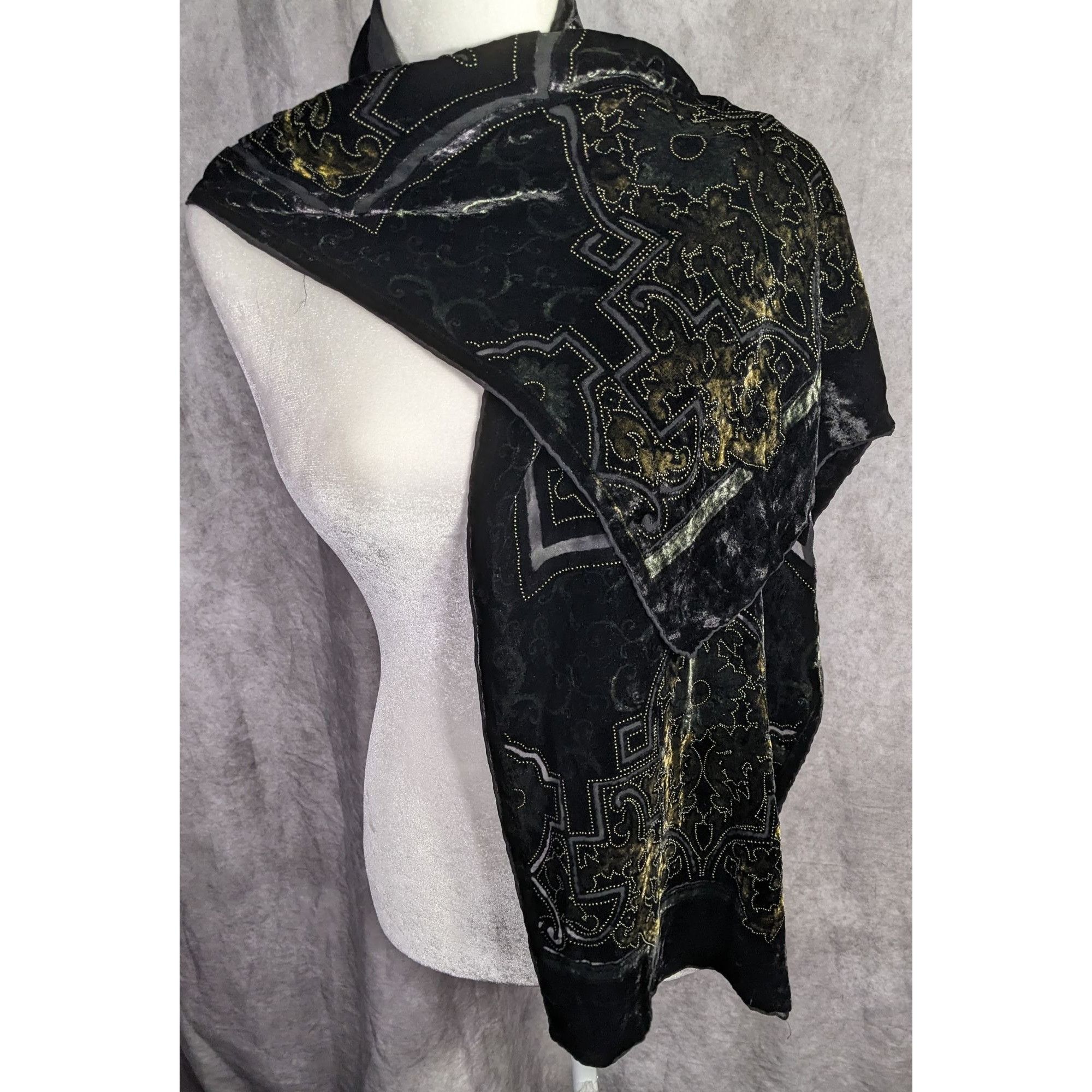 Chicos Chicos Black Burnt Velvet Scarf With Gold Baroque Print Size ONE SIZE - 14 Thumbnail