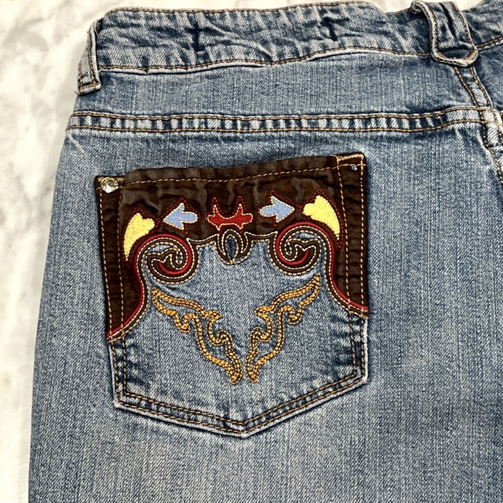 Bell VINTAGE 90’s Lawman Western Jeans Women 13 Bell Bottom Embellished Faded Stretch Jeans Western Girls Womens Size 34" / US 12 / IT 48 - 6 Thumbnail