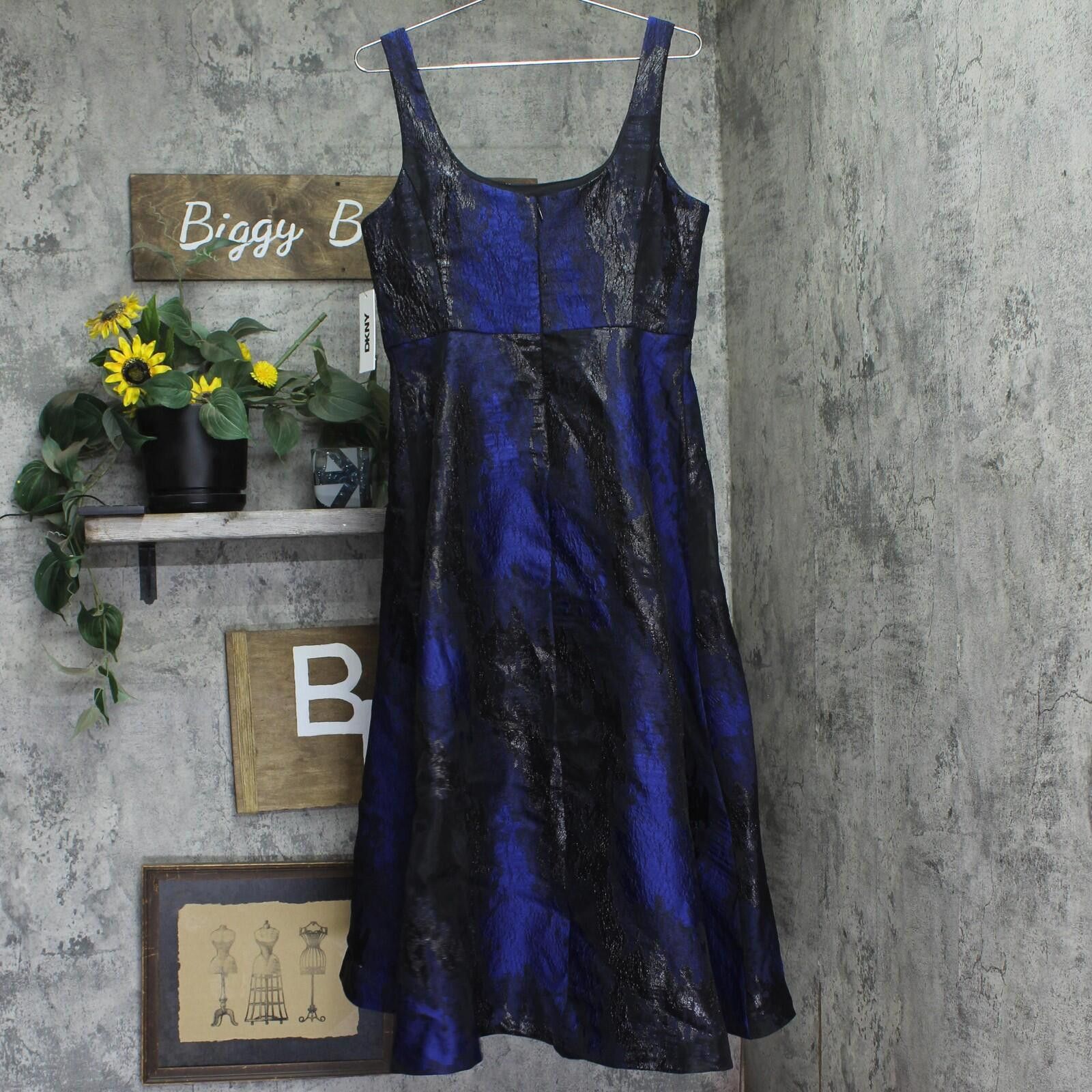 DKNY Nwt Dkny Womens Jacquard Scoop-neck Midi Dress Navy Blue 8 Size M / US 6-8 / IT 42-44 - 2 Thumbnail