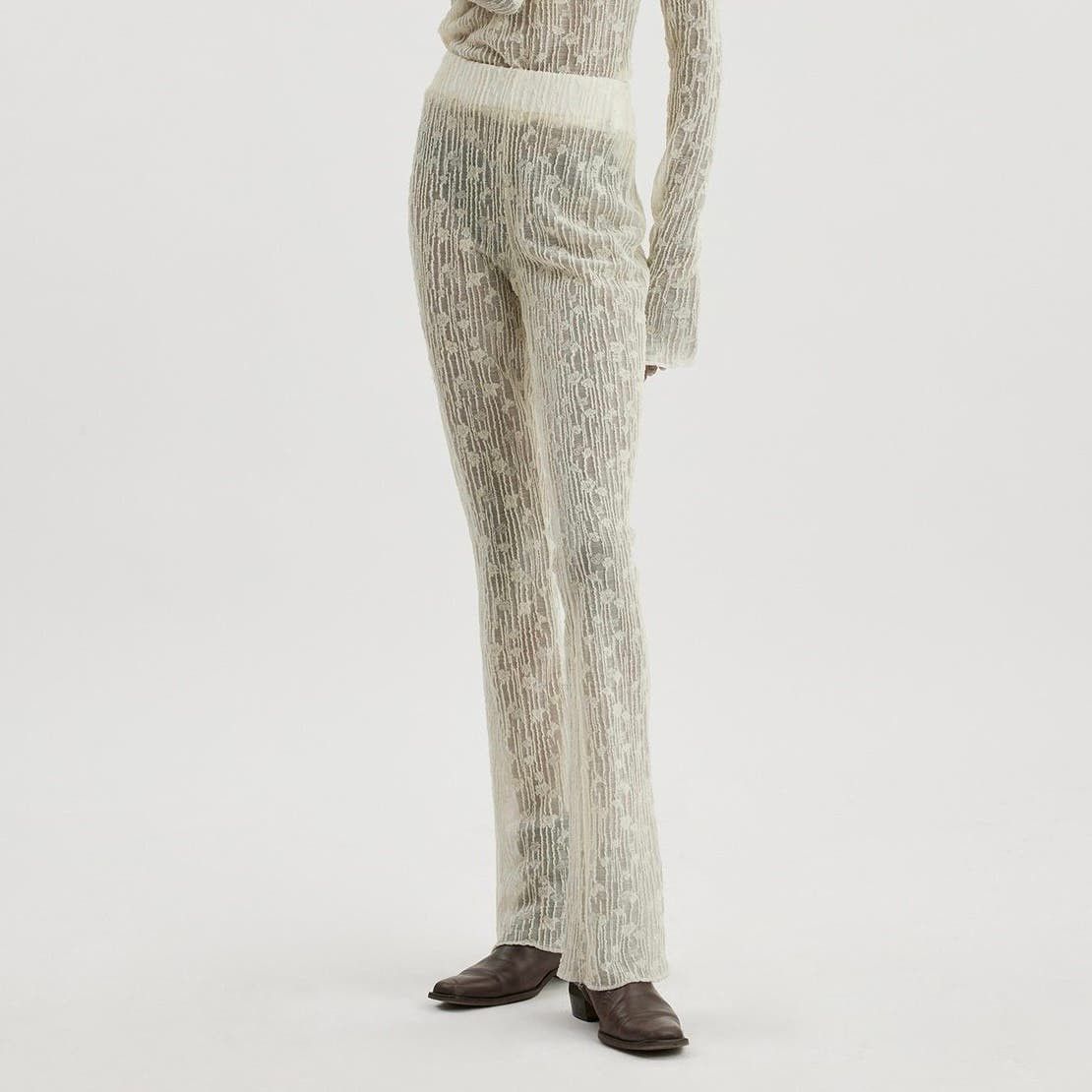 image of Holzweiler Sheer Lace Wool-Blend Trousers - Small - NWT in Cream, Women's (Size 27)