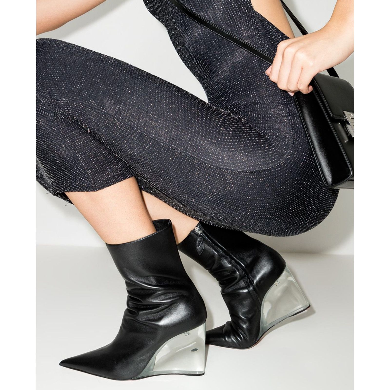 Amina Muaddi Amina Muaddi Pernille Half Glass Black Leather Clear Wedge Size US 8.5 / IT 38.5 - 6 Thumbnail