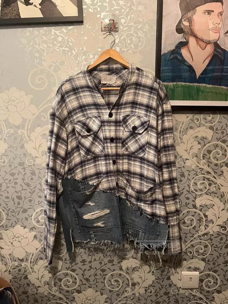 Greg Lauren Greg Lauren Loose denim plaid patchwork shirt Size US M / EU 48-50 / 2 - 1 Thumbnail