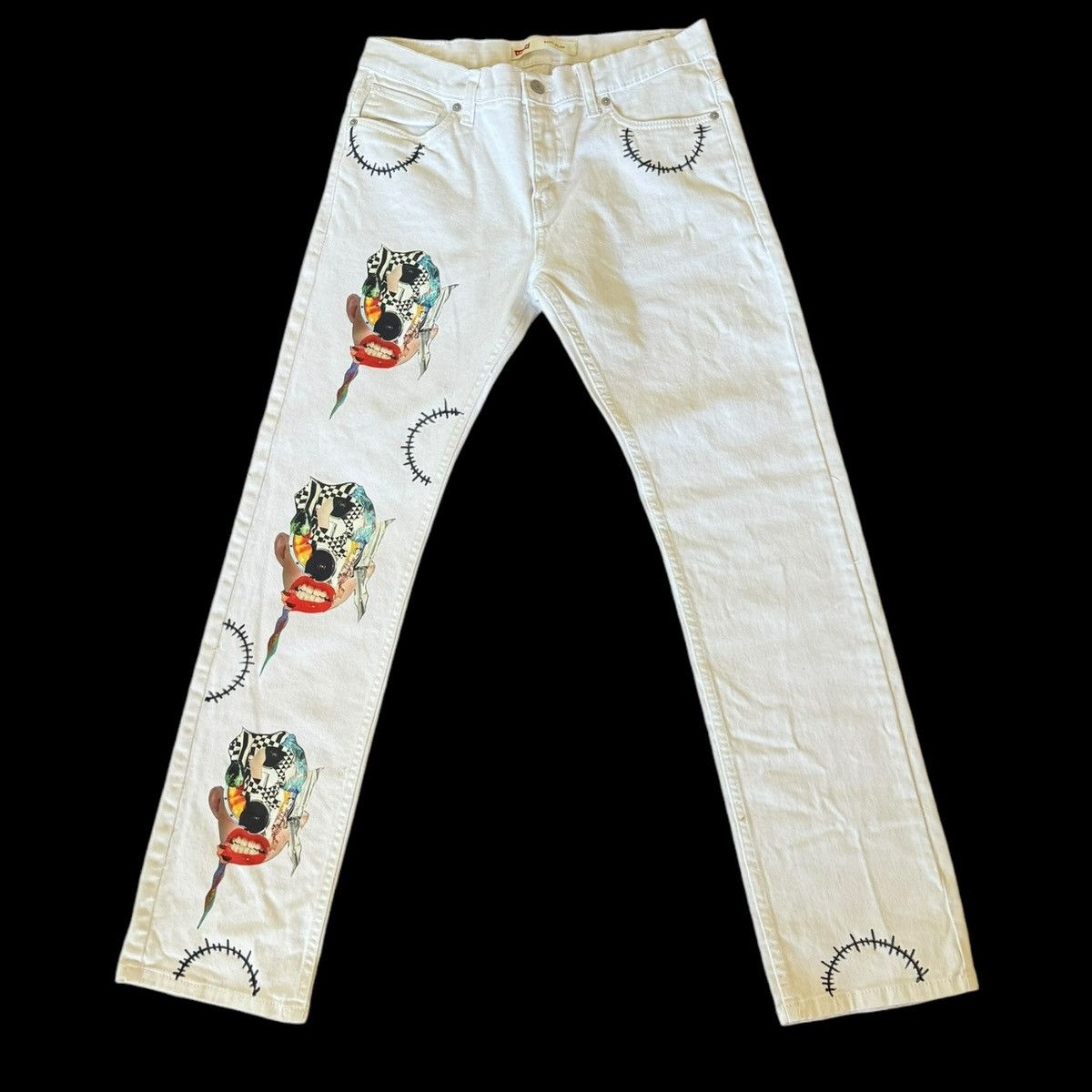 Levi's Unisex Up-cycled reworked one of a kind Levi’s white jeans. Size US 30 / EU 46 - 9 Thumbnail