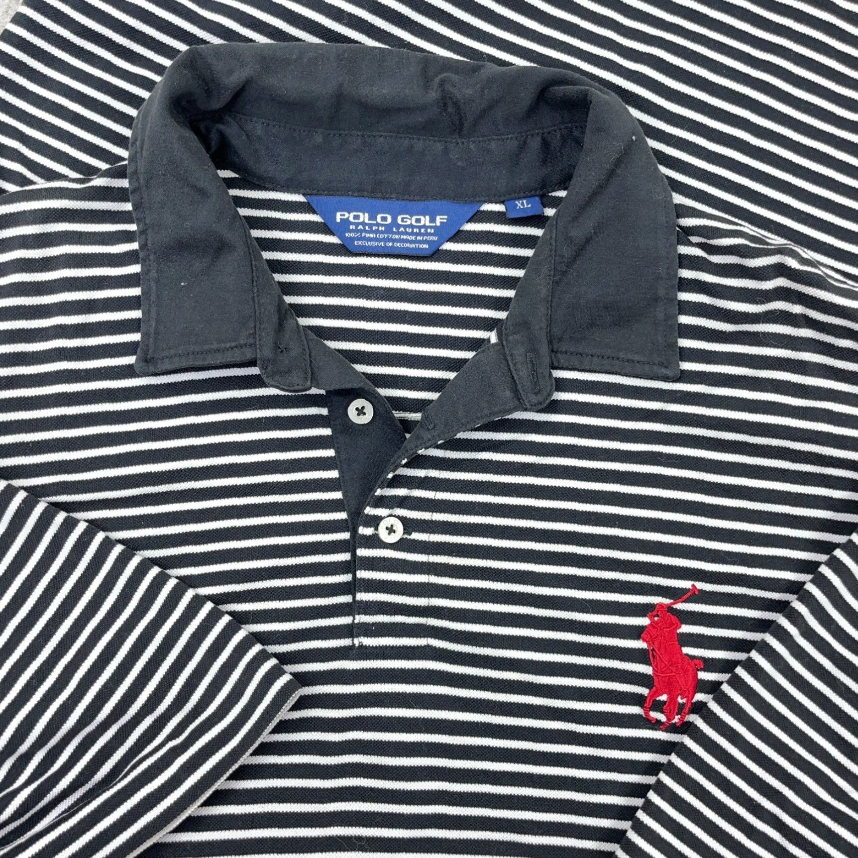 Ralph Lauren Polo Golf Shirt Men XL Black Striped Embroidered Logo Short Sleeve Classic Sports Wide Fit Regular Mens Size US XL / EU 56 / 4 - 4 Thumbnail