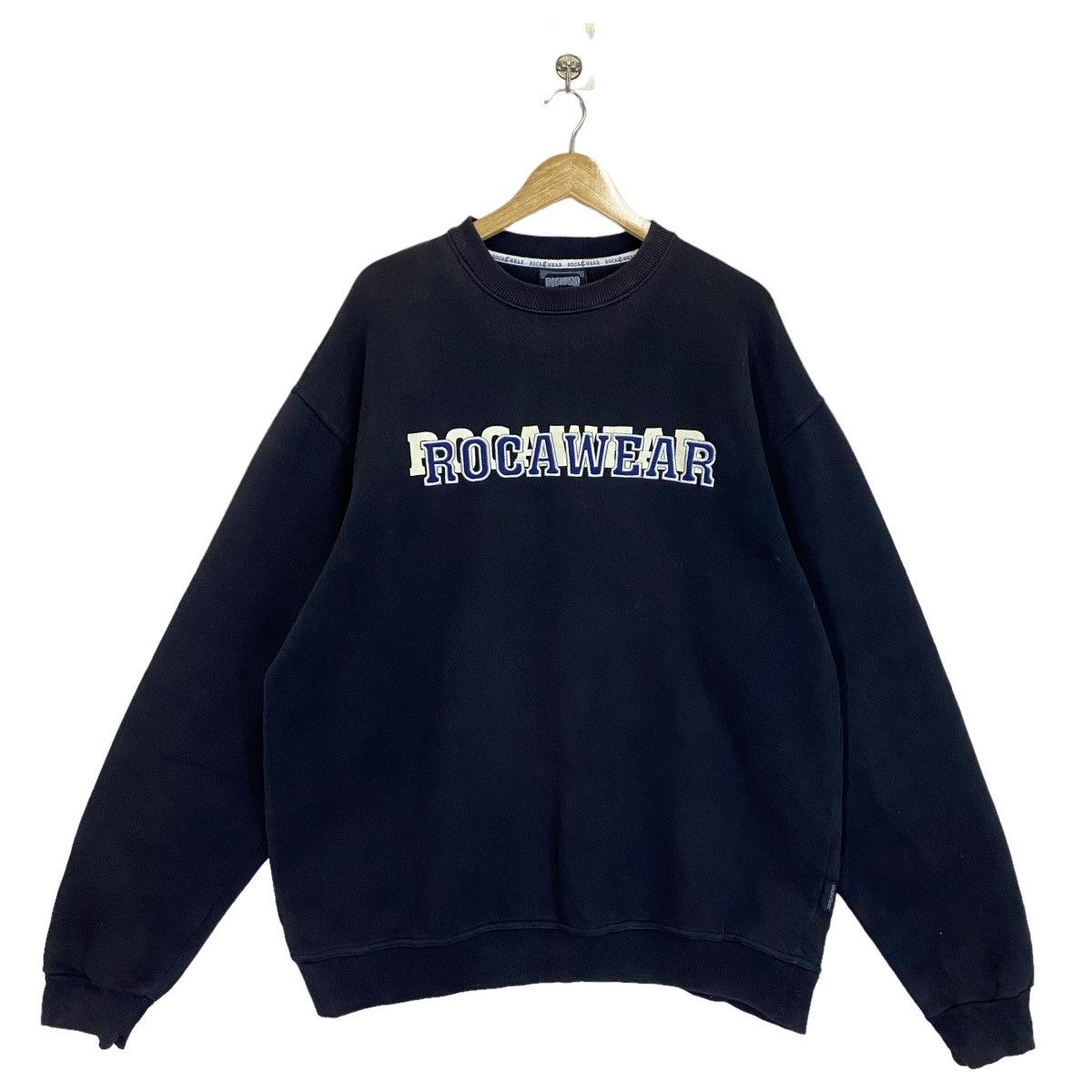 image of Archival Clothing x Rocawear Vintage Rocawear Big Logo Crewneck Sweatshirt Size XL in Black, Men's
