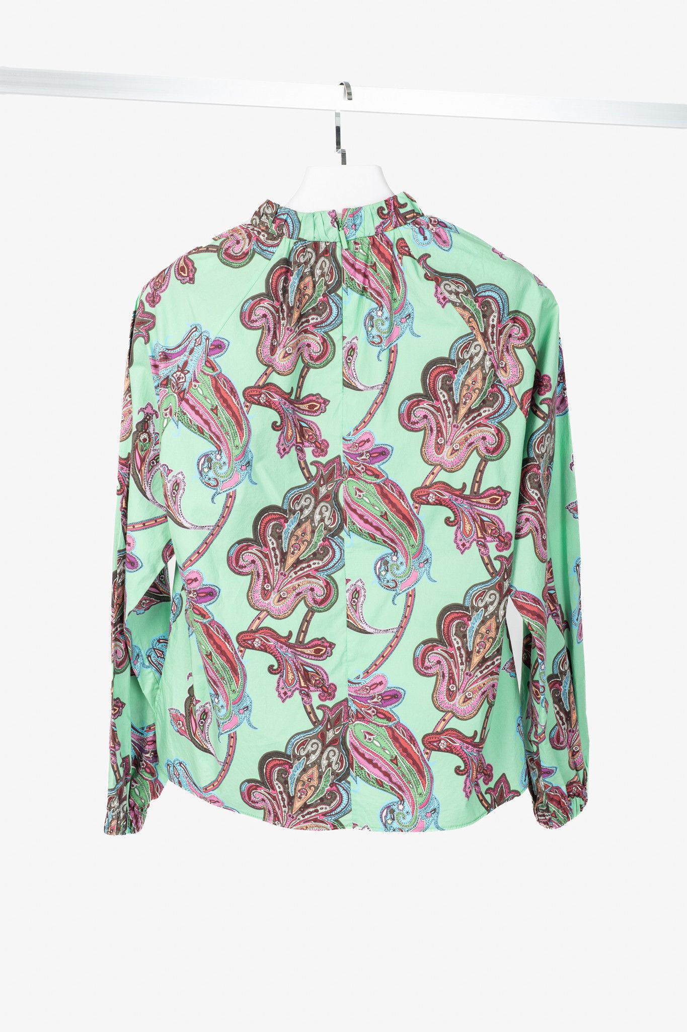 Tibi Tibi Mint Multi Paisley Cotton Shirred Neck Top Size XS / US 0-2 / IT 36-38 - 2 Thumbnail