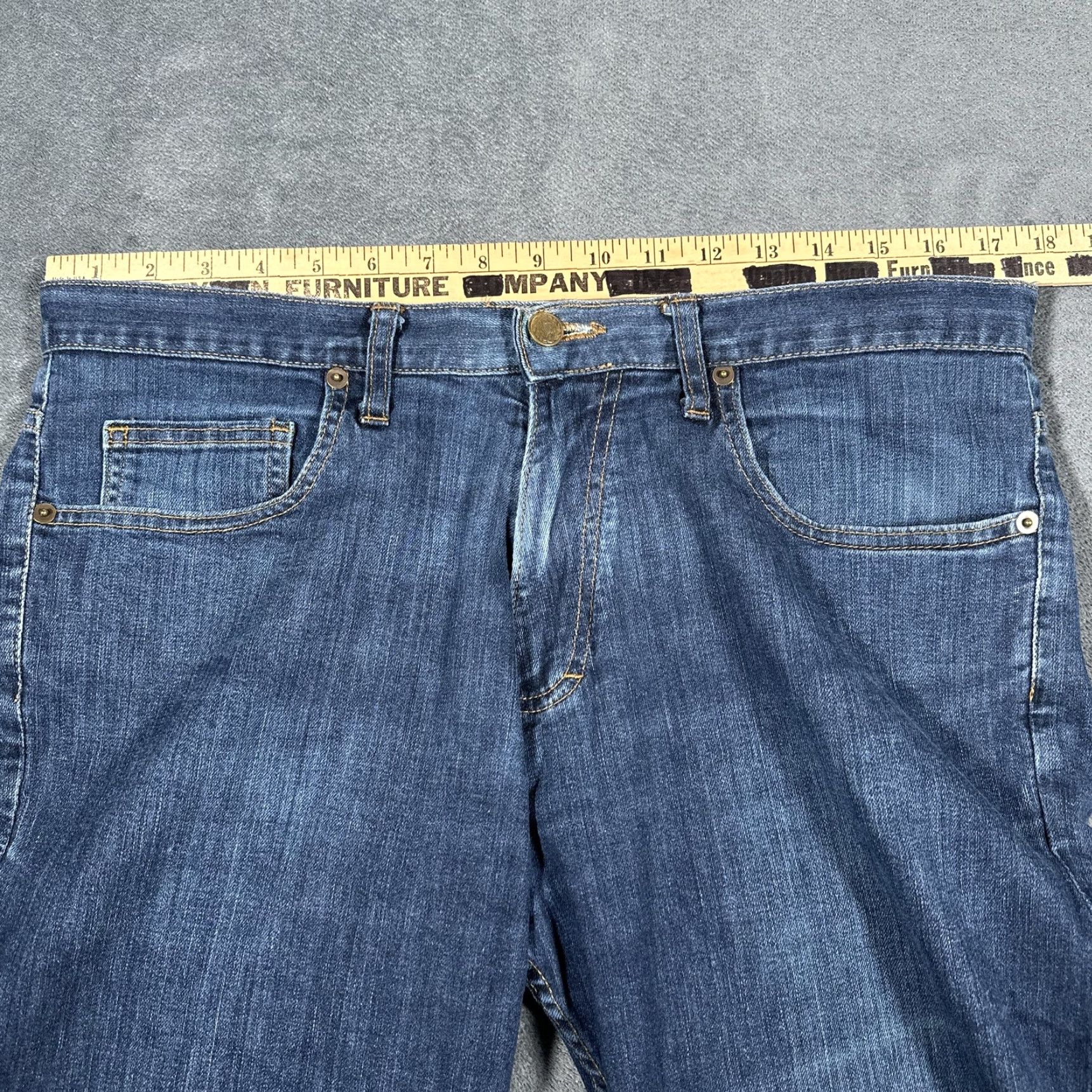Denime Dearborn Denim Jeans Mens 35x32 Blue Tailored Fit Stretch Straight Leg Made USA Size US 35 - 7 Thumbnail