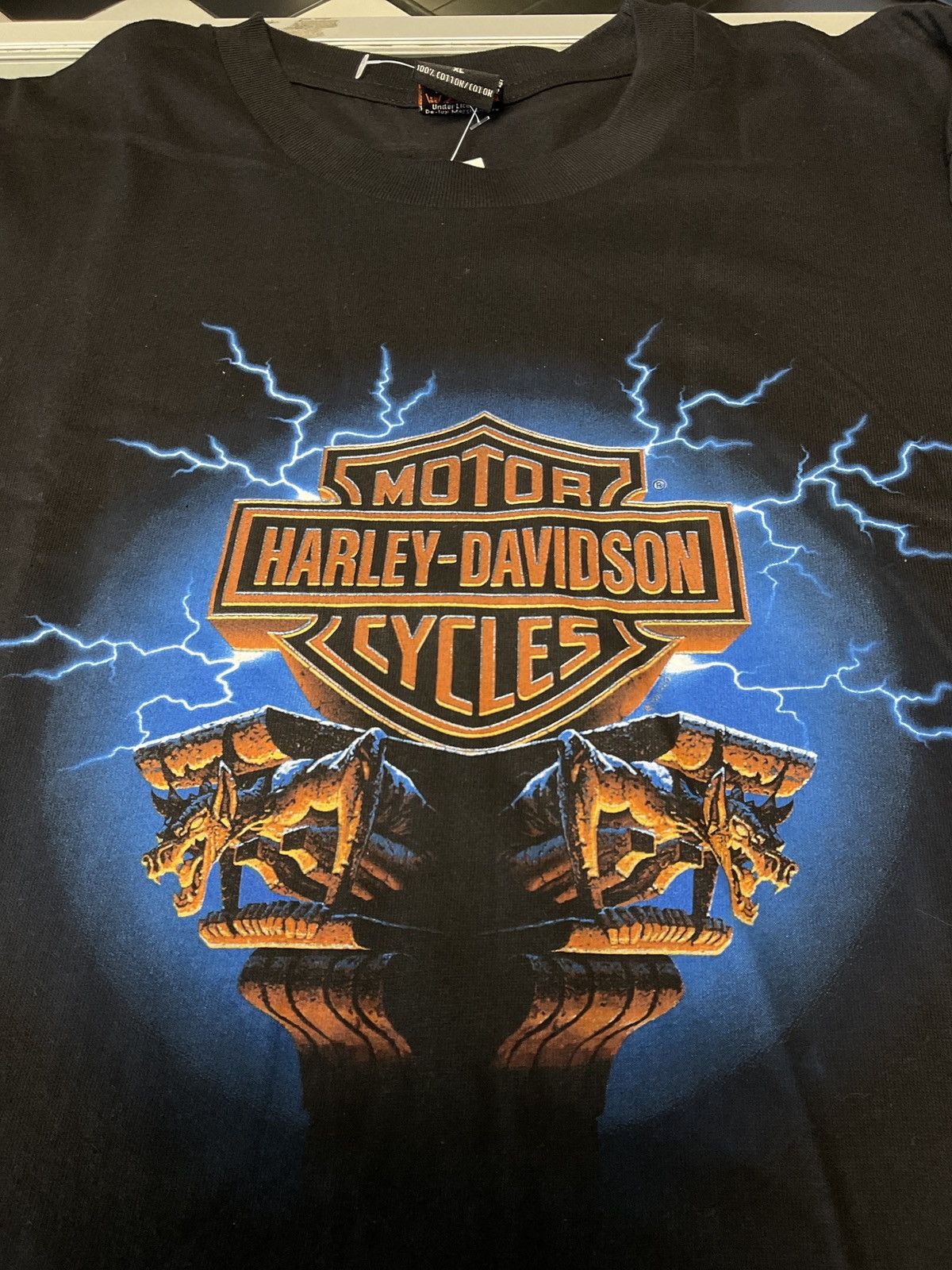 Image of Affliction x Harley Davidson Vintage Y2K Harley Davidson Tee Gargoyle Lightning Affiction (Size XL)