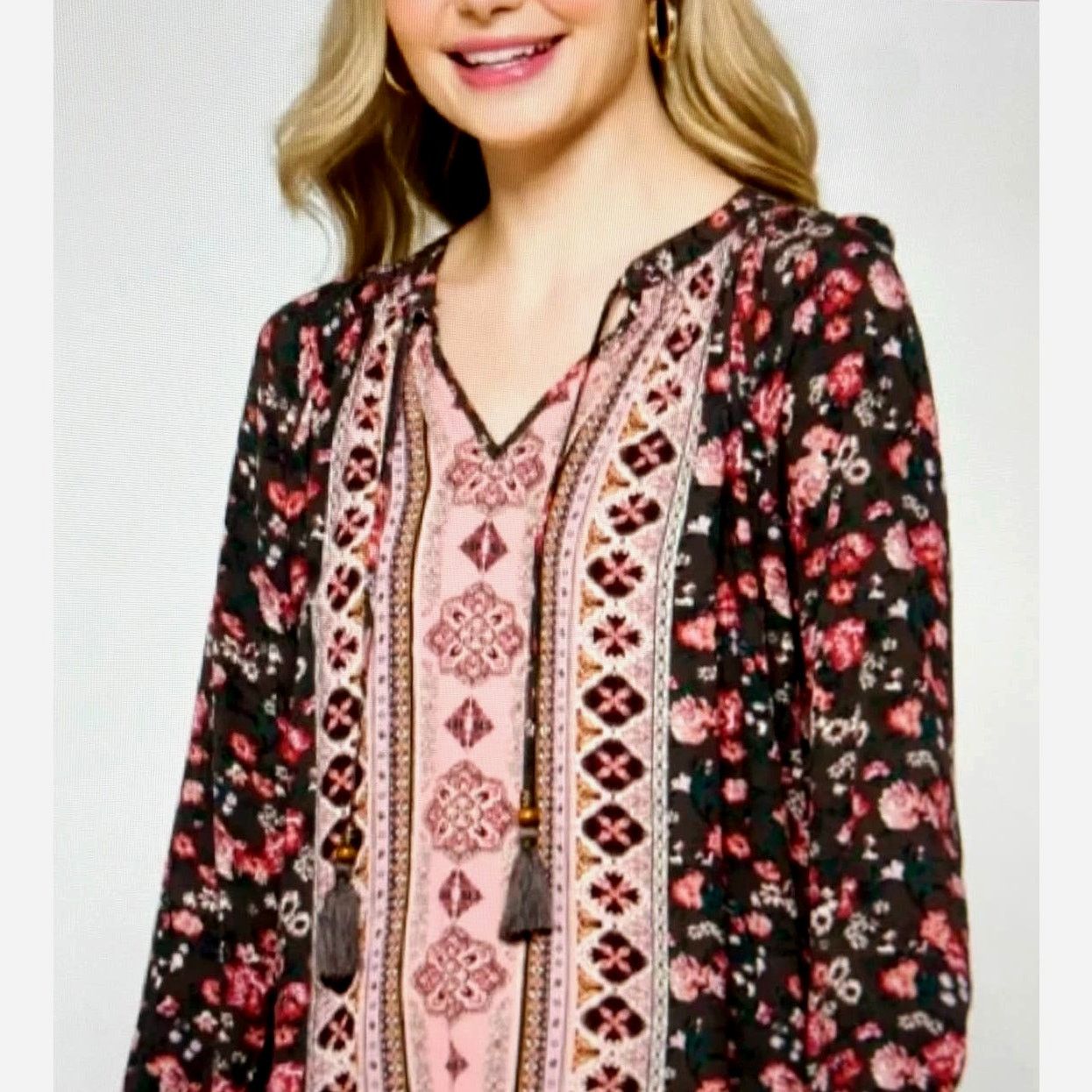 Other Mason & Belle Casey Tassel Detail Blouse Gray/Pink size S Size S / US 4 / IT 40 - 3 Thumbnail