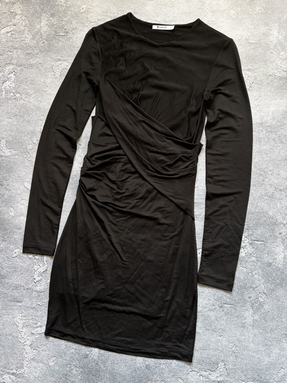 T by Alexander Wang T By Alexander Wang Designer Ruched Long Sleeve Black Dress Size S / US 4 / IT 40 - 3 Thumbnail