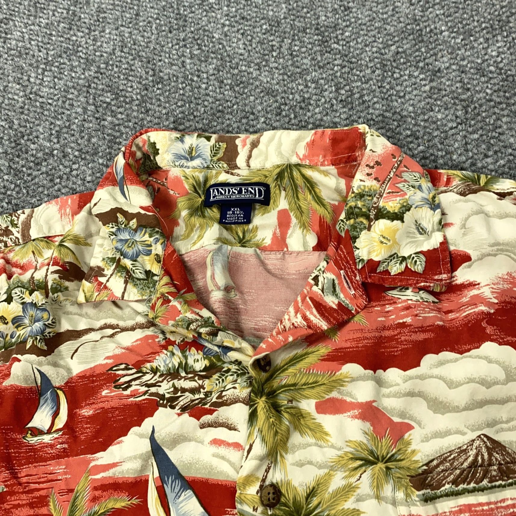 Lands' End VINTAGE Lands' End Shirt Men 2XL Red Hawaiian Rayon Floral Sailboat Aloha Vacation Pocket Mens Size US XXL / EU 58 / 5 - 3 Thumbnail