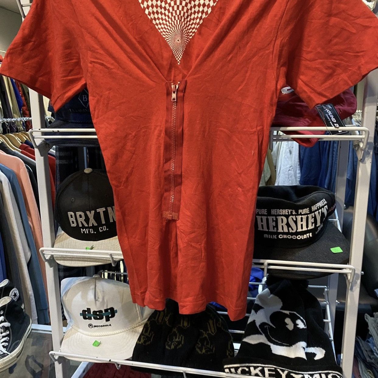 Seditionaries Red & White Checkered Optical Illusion Heart Zip Tee Size US S / EU 44-46 / 1 - 6 Thumbnail