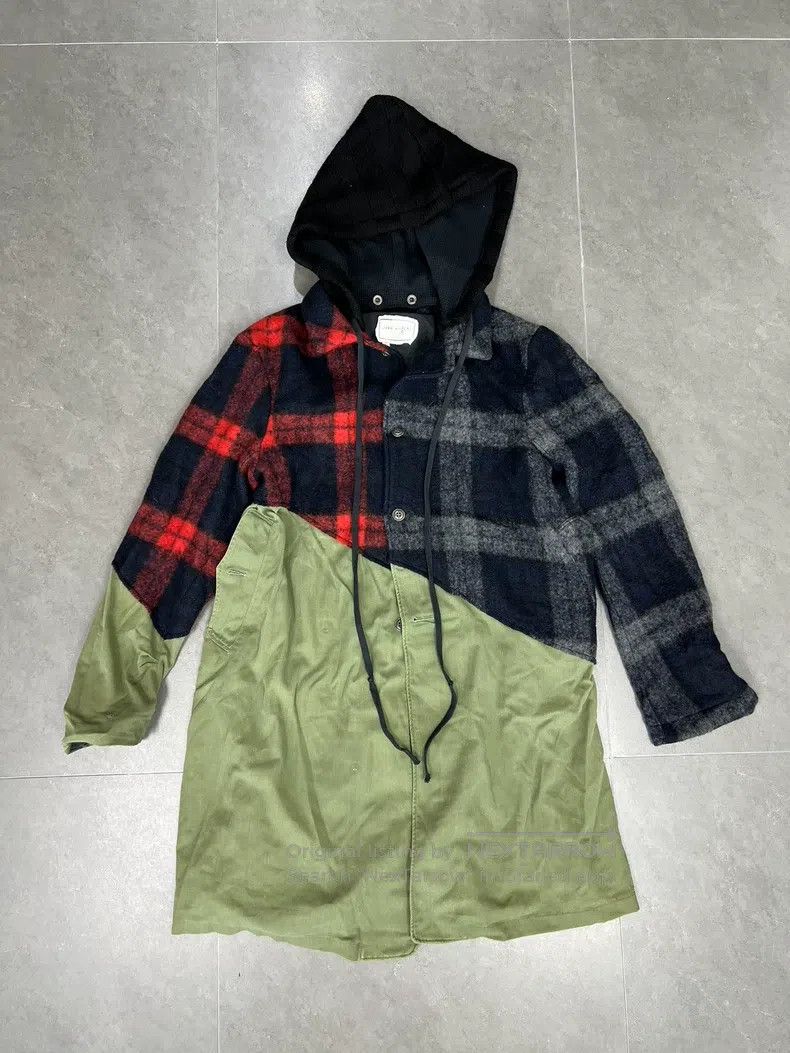 Greg Lauren Red and Black Cashmere Mixed Spliced Coat