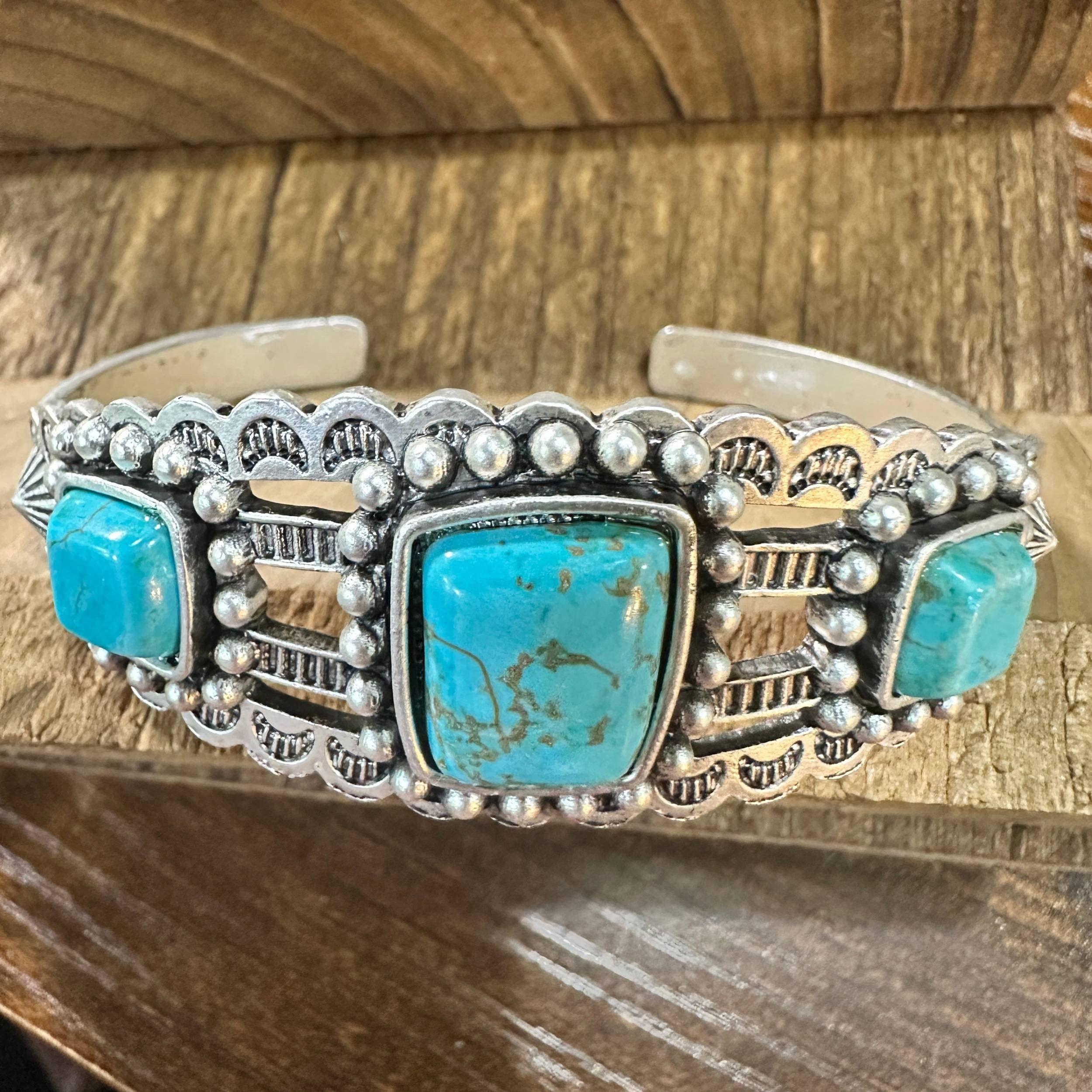 Other Turquoise Cuff Bracelet in Antique Silver Style, Boho Southw Size ONE SIZE - 1 Thumbnail