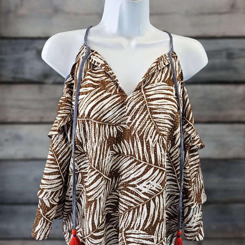 Vintage VINTAGE THML Womens Cold Shoulder Top Sz Small Brown White Tassels Size S / US 4 / IT 40 - 1 Thumbnail