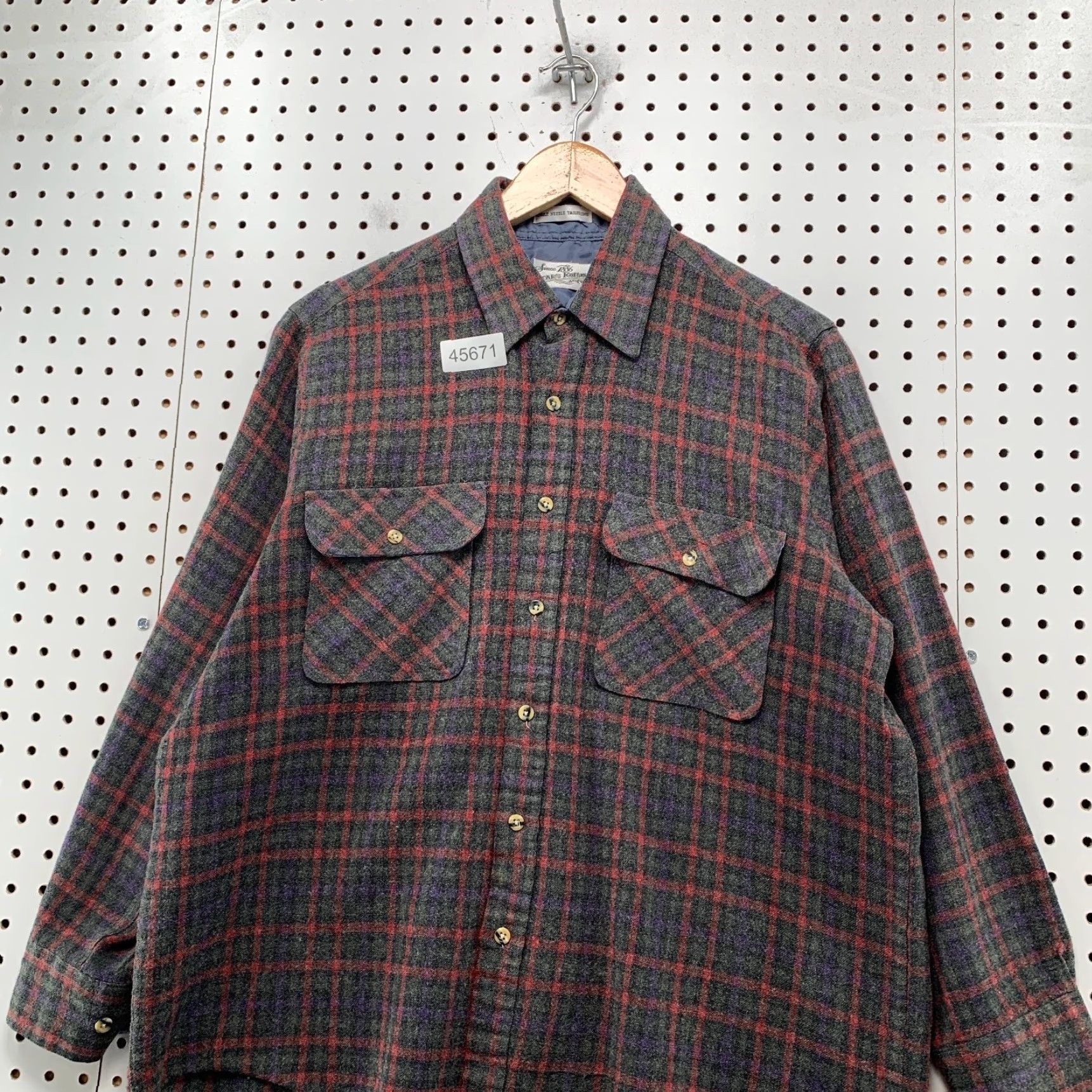 Sears VINTAGE Sears Roebuck Wool Flannel Shirt Mens L Red Gray Plaid Size US L / EU 52-54 / 3 - 4 Thumbnail