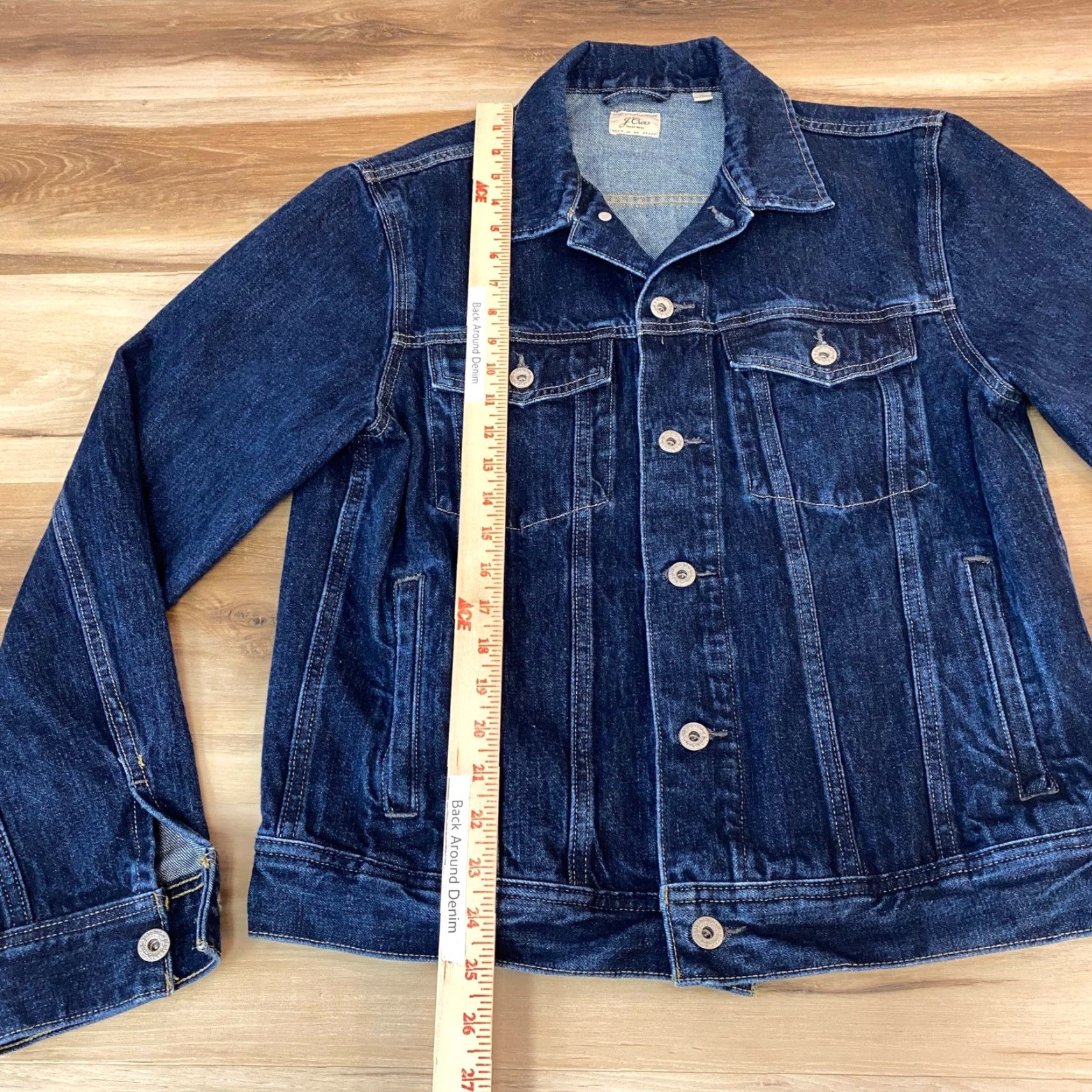 Denime J Crew Jacket Denim Trucker Mens Dark Wash Button-Down Short Length Blue Regular Size S | Casual Size US 29 - 6 Thumbnail