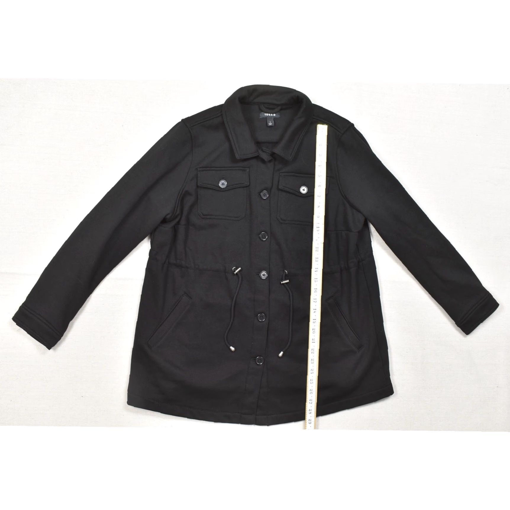 Torrid Torrid Women Jacket Shacket Black Fleece Button Front Drawstring Waist Plus Size 1 Regular Maisnt Size XS / US 0-2 / IT 36-38 - 4 Thumbnail