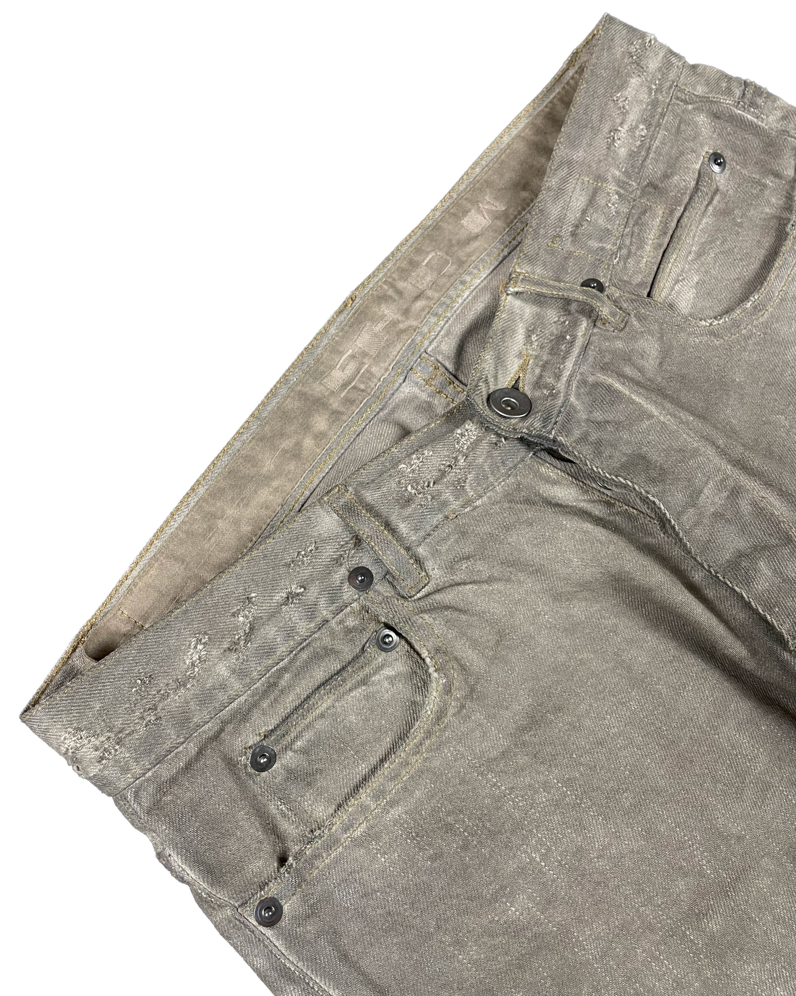 Rick Owens FW10 "GLEAM" SILVER MUD WASH WAXED DETROIT CUT JEANS Size US 30 / EU 46 - 4 Thumbnail