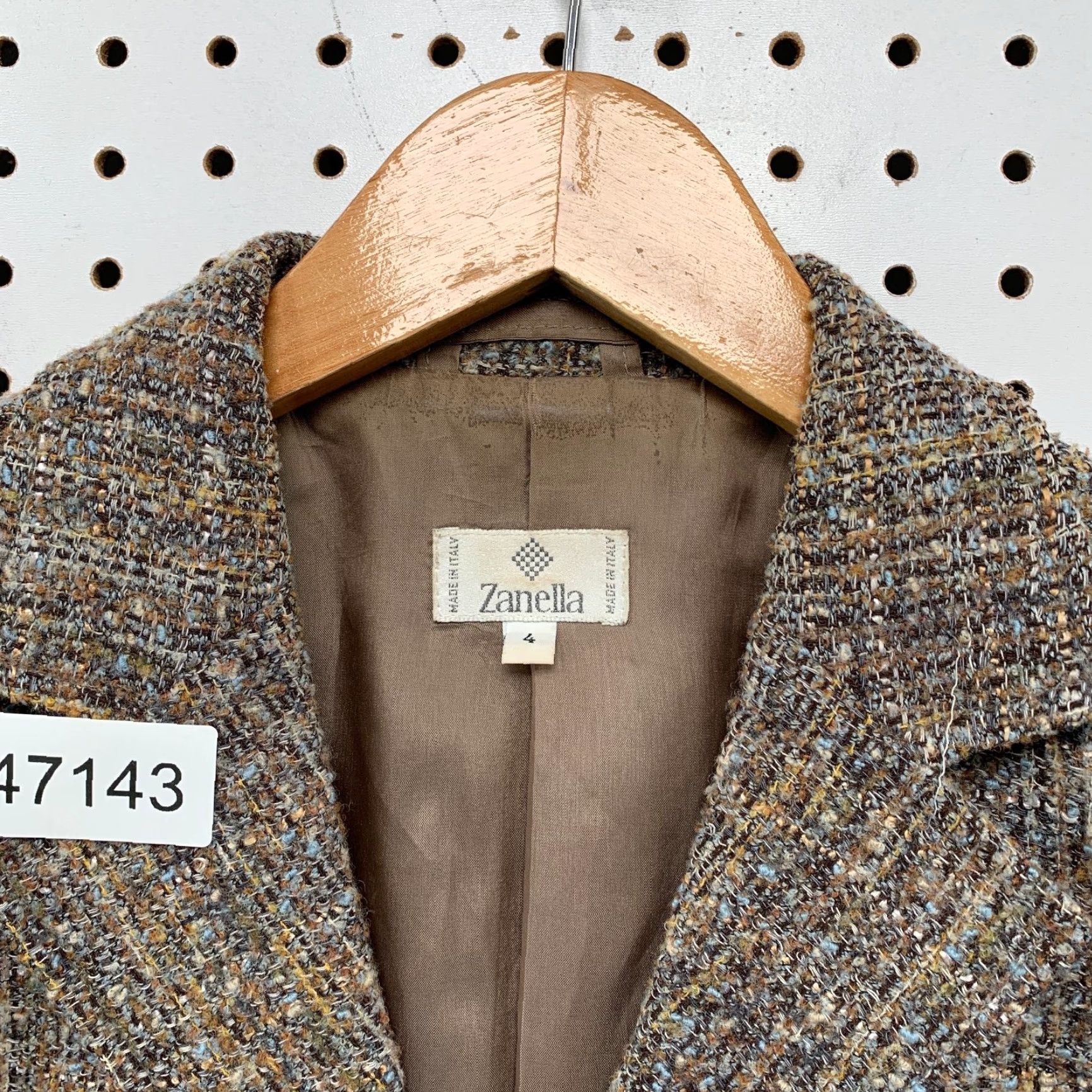 Zanella Zanella Tweed Wool Blazer Womens 4 Brown Three-Button Business Work Italy Jacket Size S / US 4 / IT 40 - 2 Thumbnail