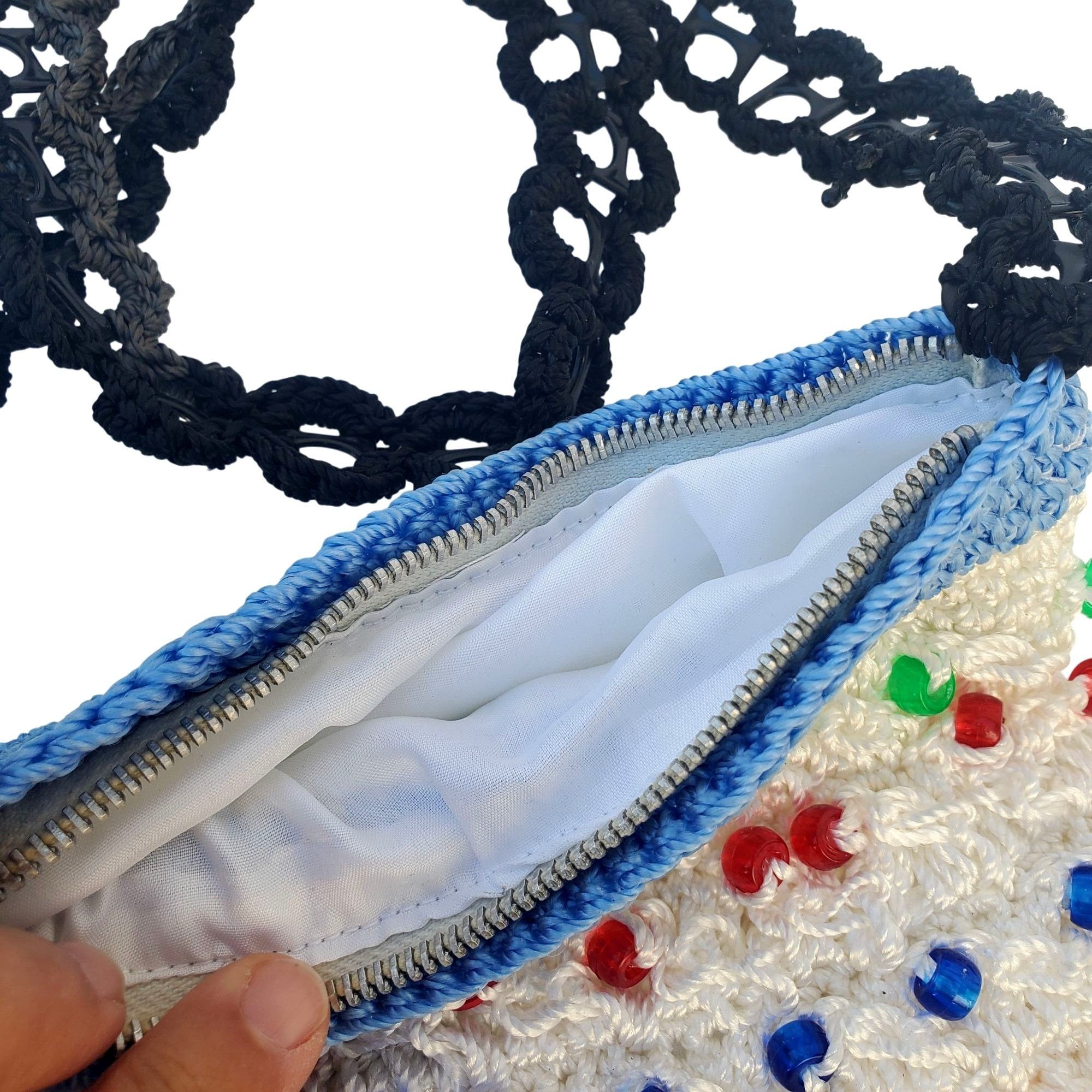 Handmade Crocheted Beaded Crossbody Purse Soda Can Beer Tab Strap Bla Size ONE SIZE - 4 Thumbnail