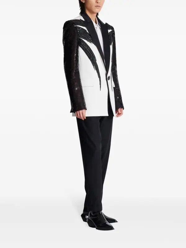 Balmain o1s1wg111025 Sequin Single Breasted Jacket in Black/White Size US XL / EU 56 / 4 - 3 Thumbnail