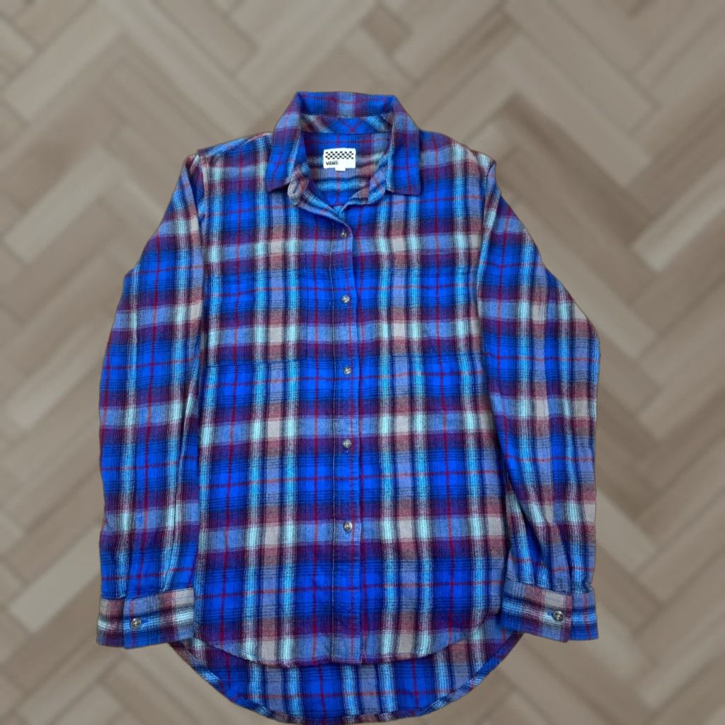 Vans Vans Plaid Flannel Womens L Blue Casual Skate Surf Long Sleeve Button-Up Collar Shirt (Regular) Size L / US 10 / IT 46 - 1 Thumbnail