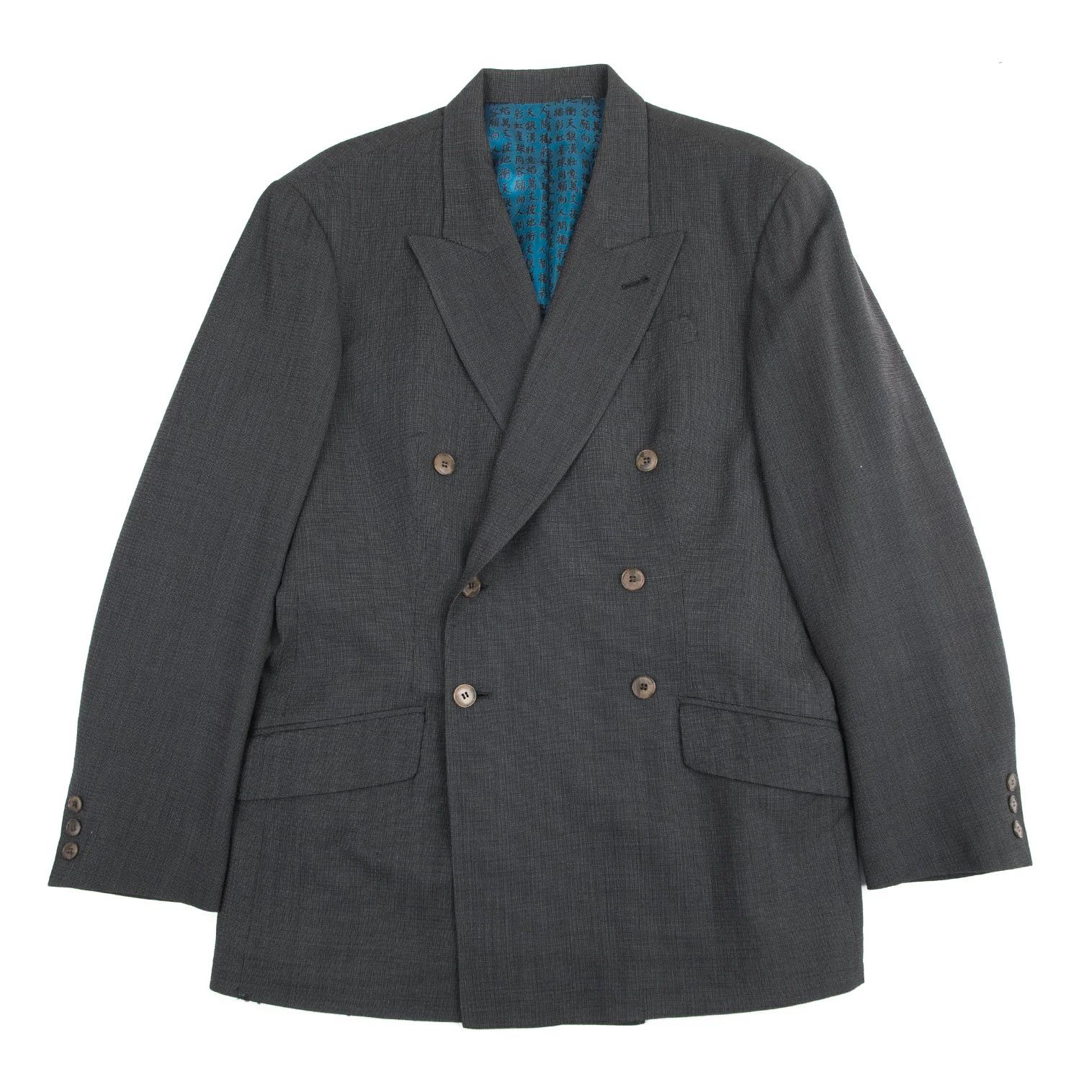 Jean Paul Gaultier Charcoal Double-Breasted Jacket with Kanji Print Size US M / EU 48-50 / 2 - 1 Thumbnail