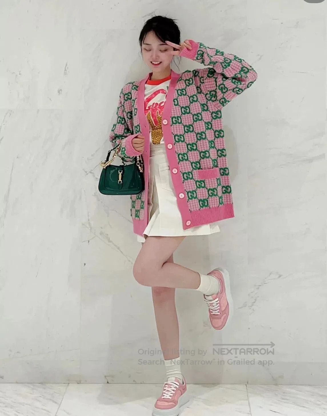 Gucci Gucci Pink Green Logo Cardigan. Size XS / US 0-2 / IT 36-38 - 5 Thumbnail